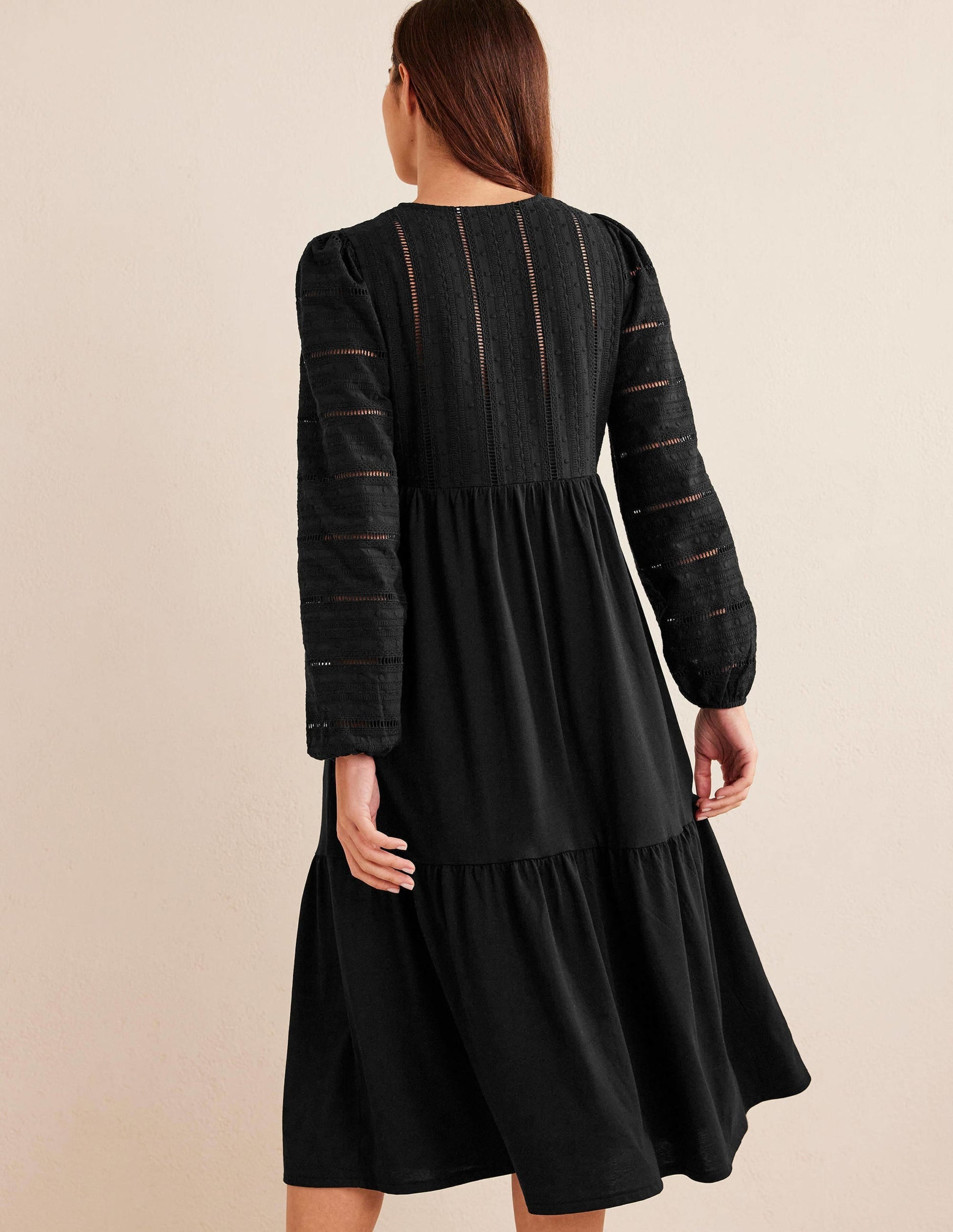 Woven Mix Midi Jersey Dress-Black-3