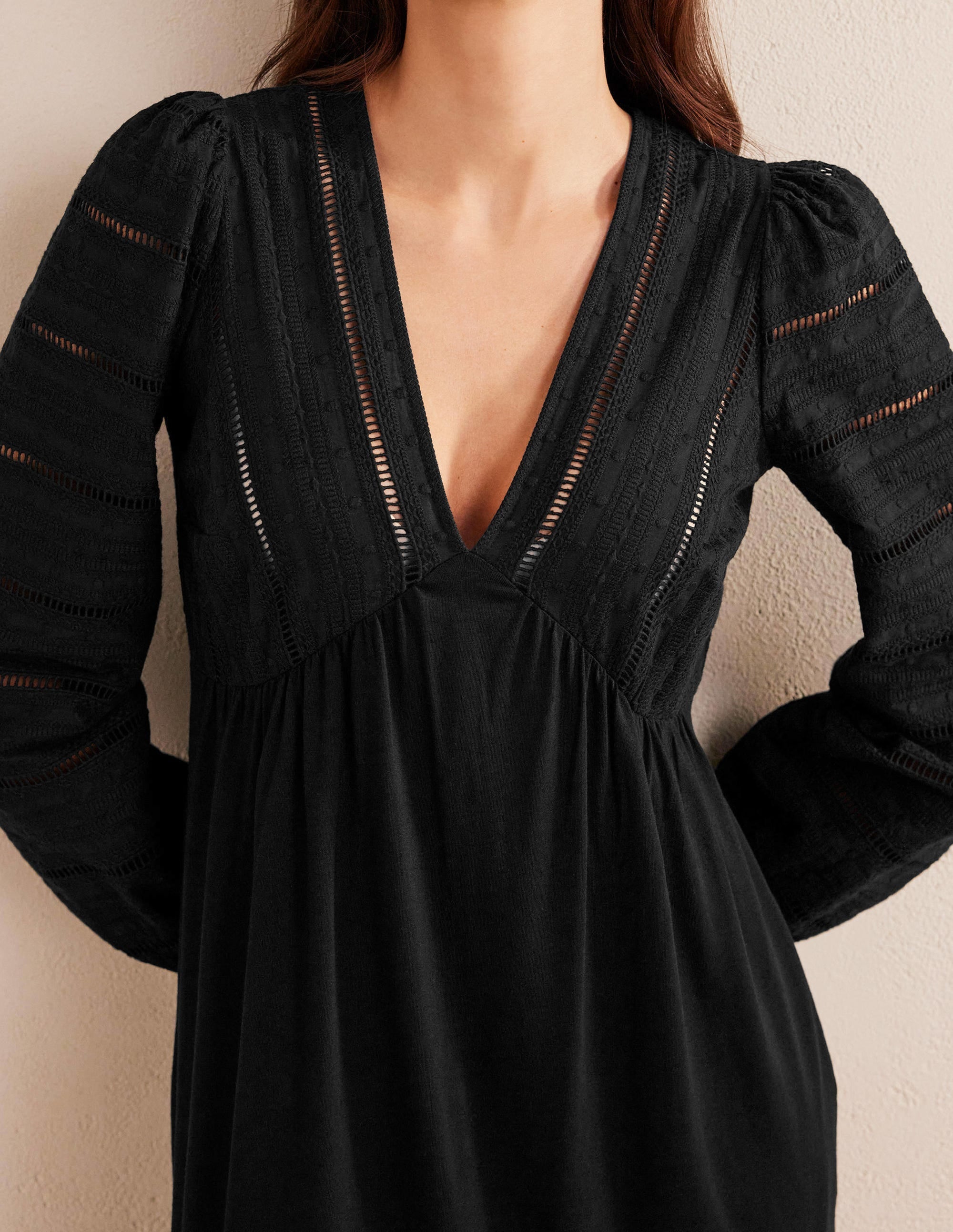 Woven Mix Midi Jersey Dress-Black - Image 5