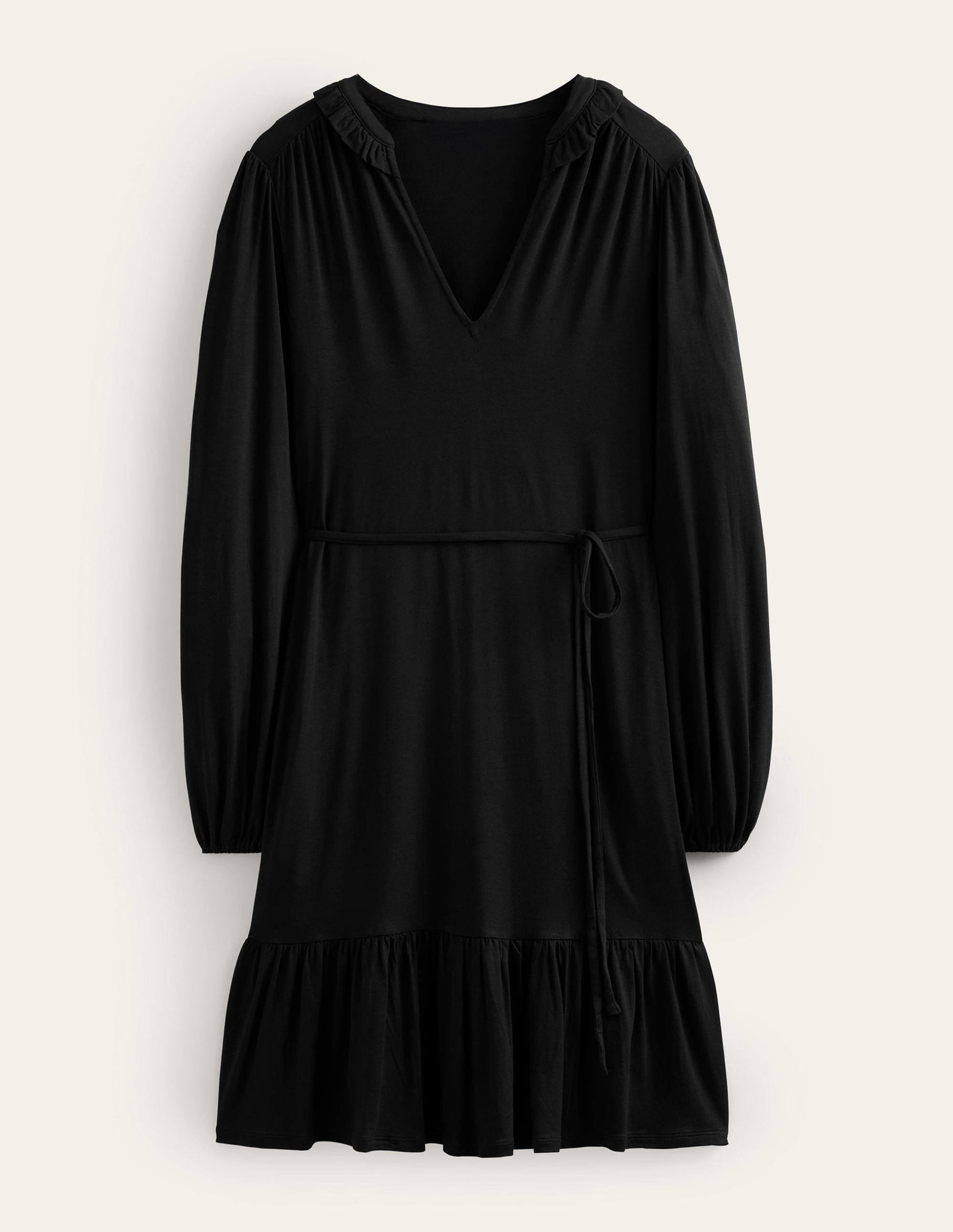 Notch Neck Jersey Dress-Black-6