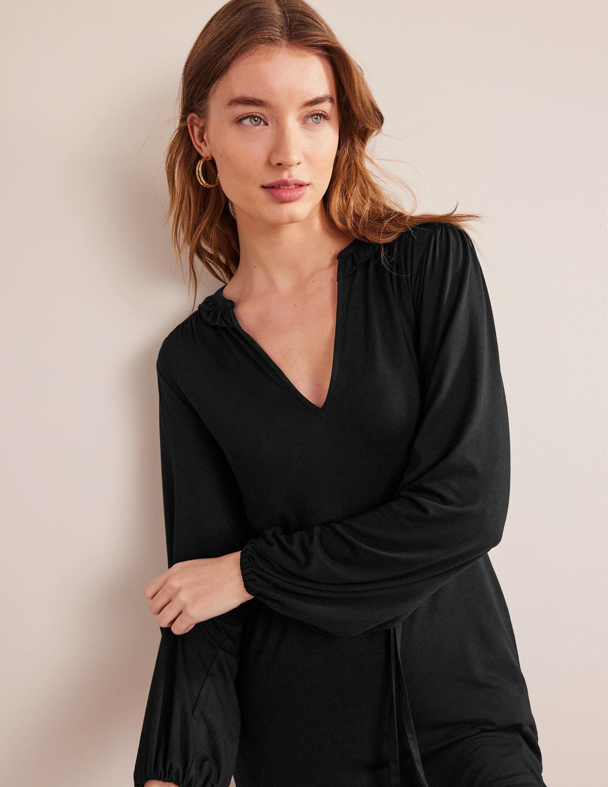 Notch Neck Jersey Dress-Black-2