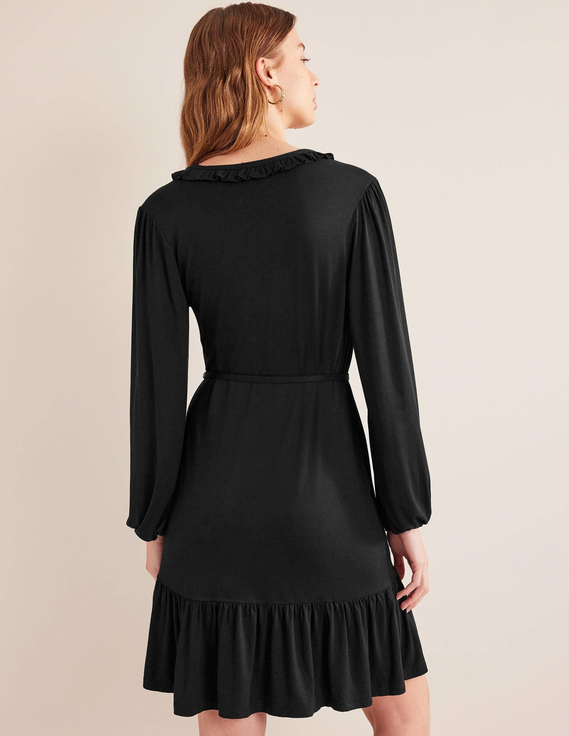 Notch Neck Jersey Dress-Black-3