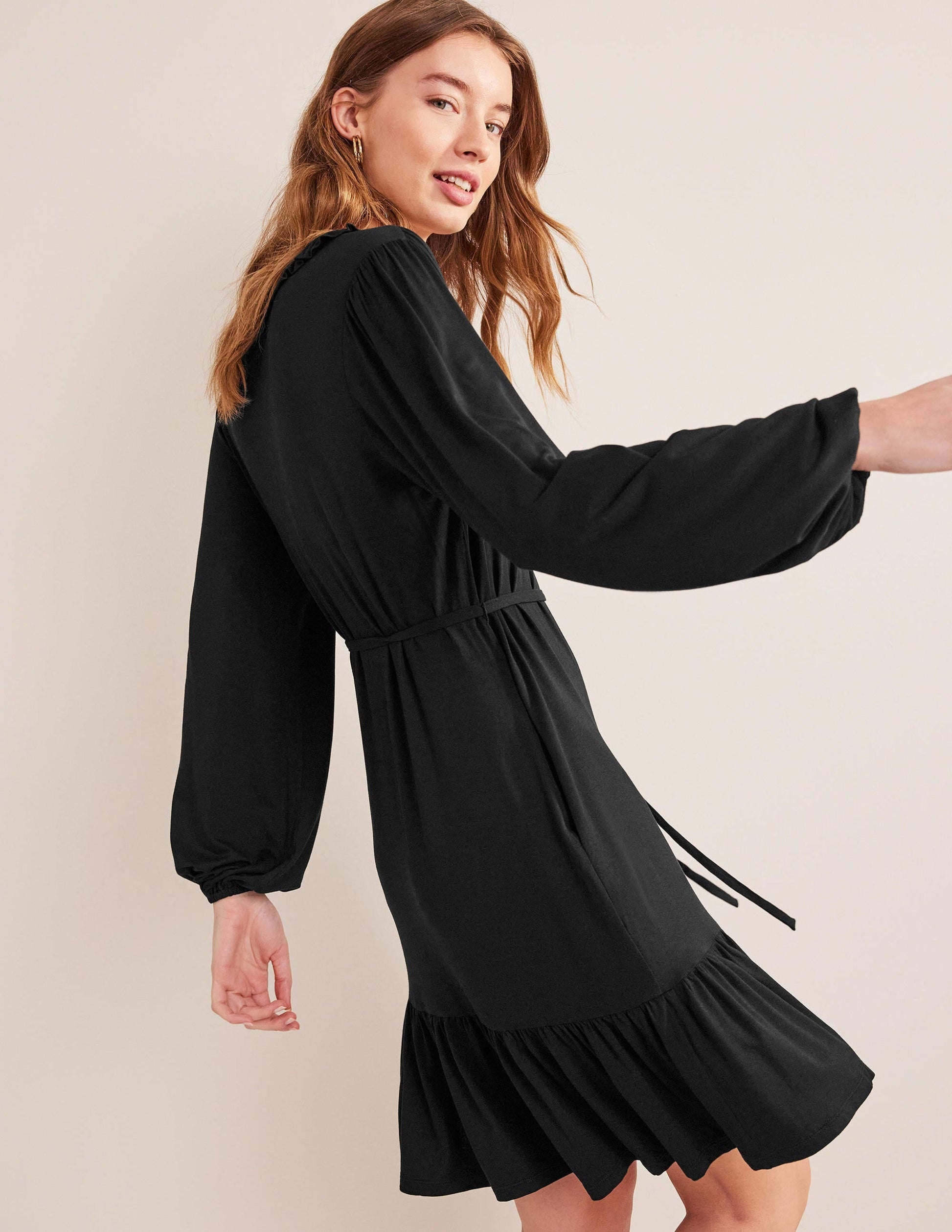 Notch Neck Jersey Dress-Black-5