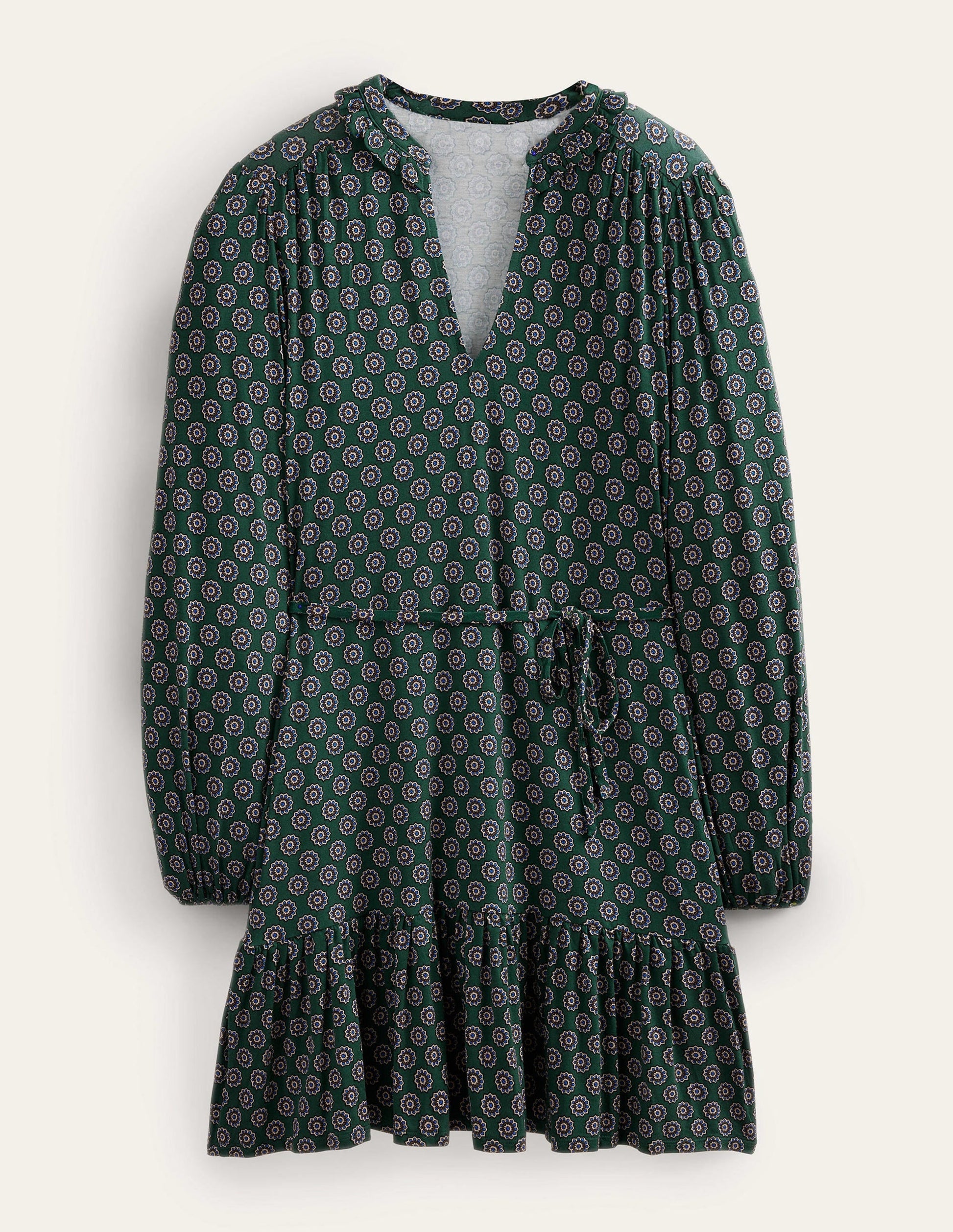 Notch Neck Jersey Dress-Green, Sunflower Geo-2