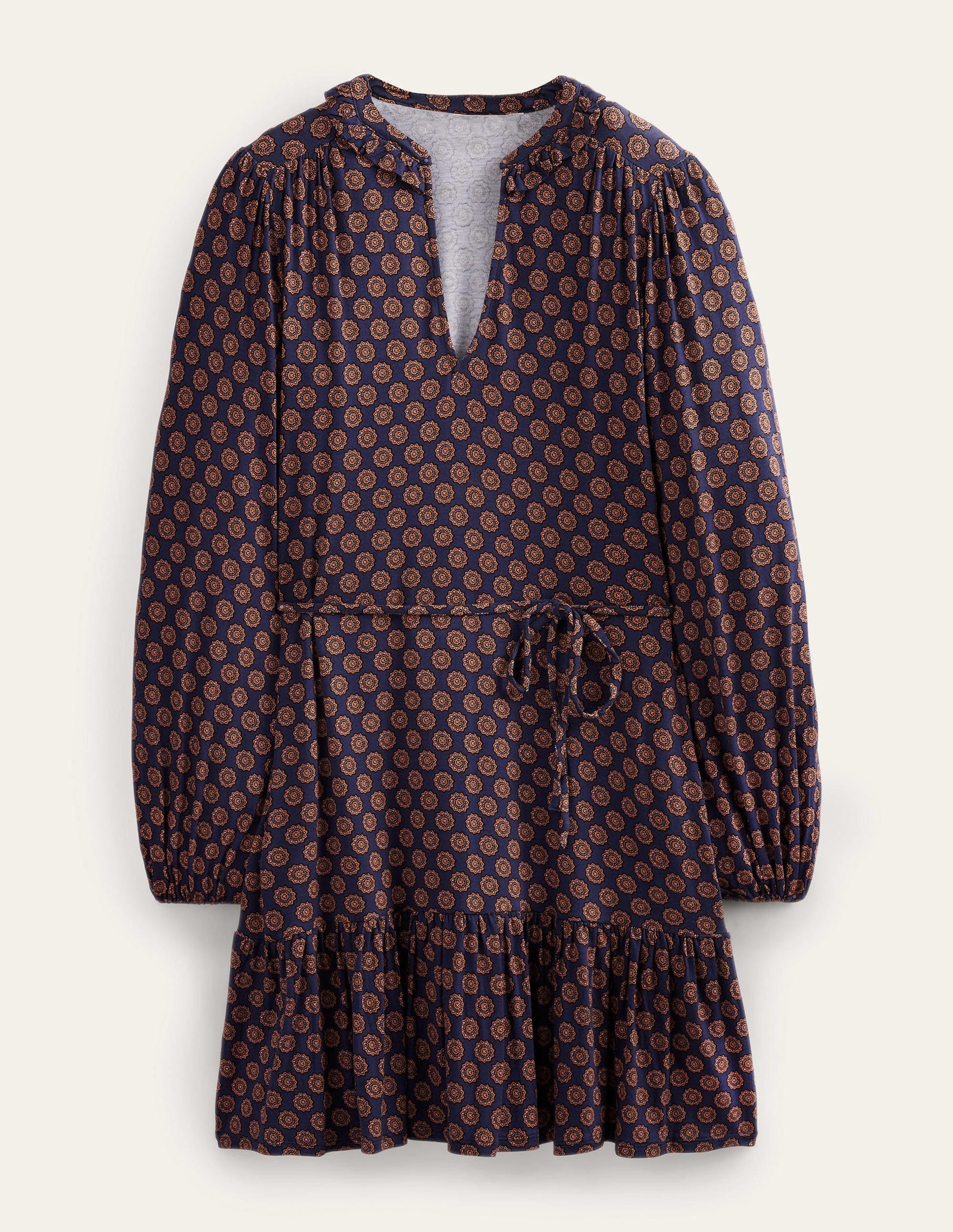 Notch Neck Jersey Dress-French Navy,  Sunflower Geo - Image 5