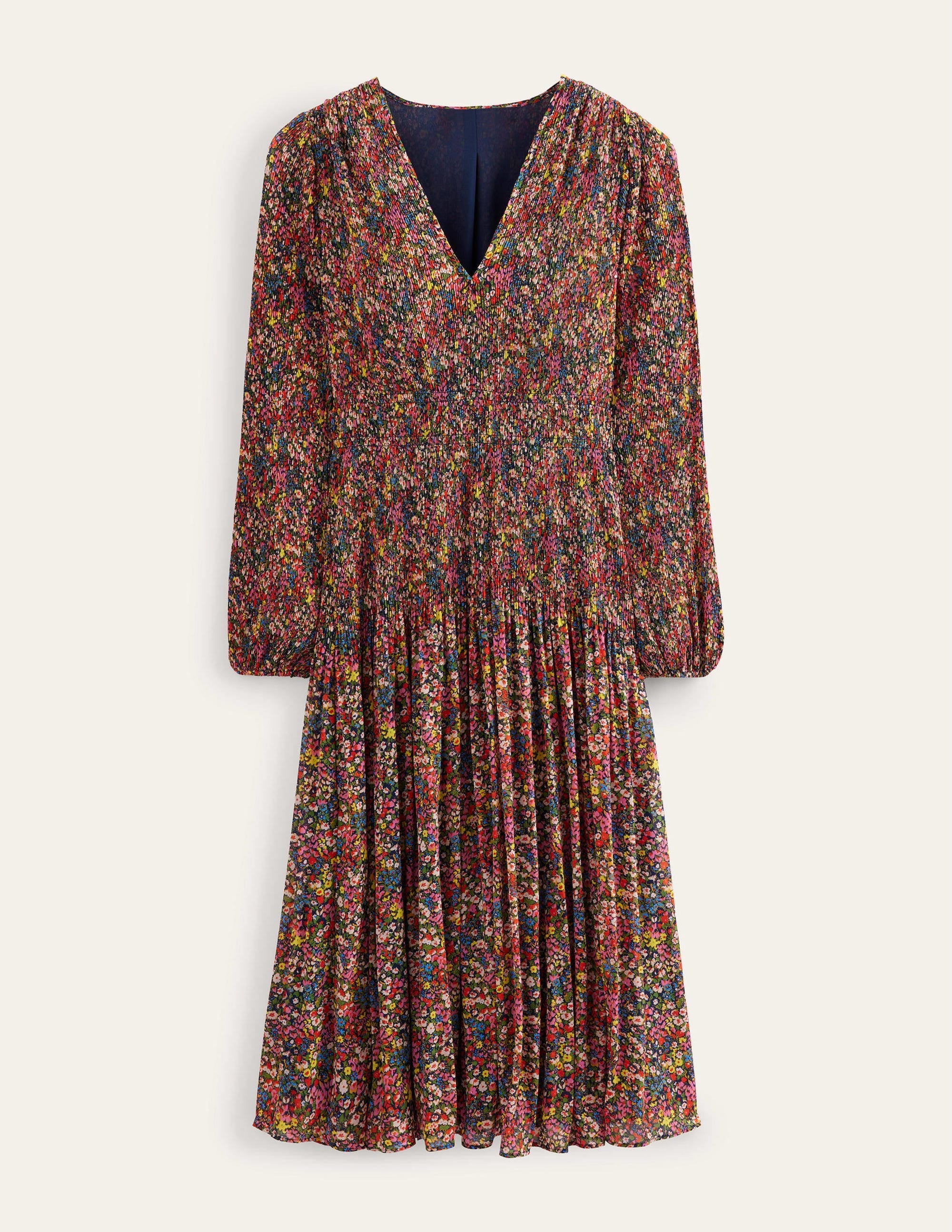V-neck Plisse Midi Dress-Multi, Gardenia Petal - Image 5