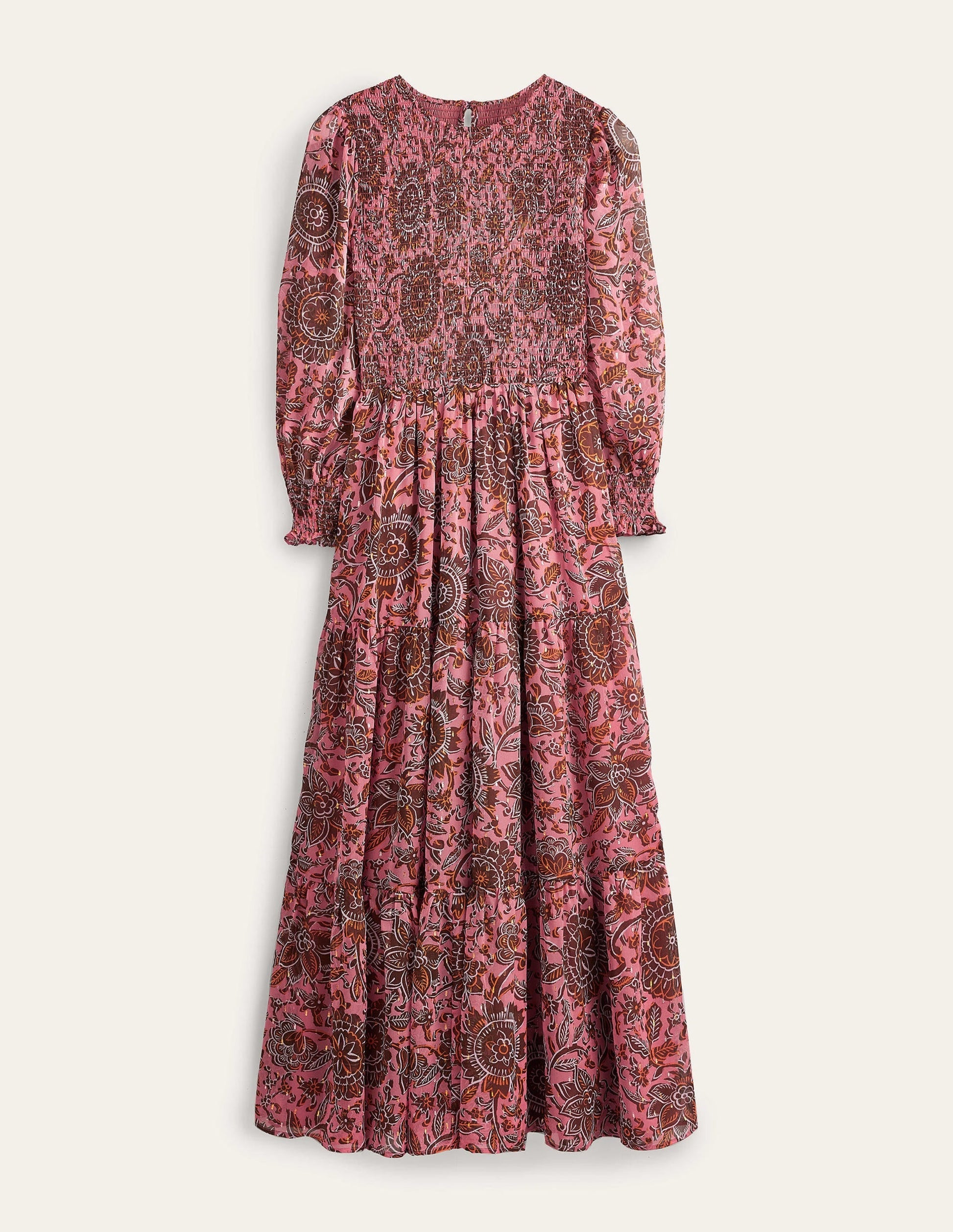 Metallic Smocked Maxi Dress-Faded Rose, Floral Tapestry-6