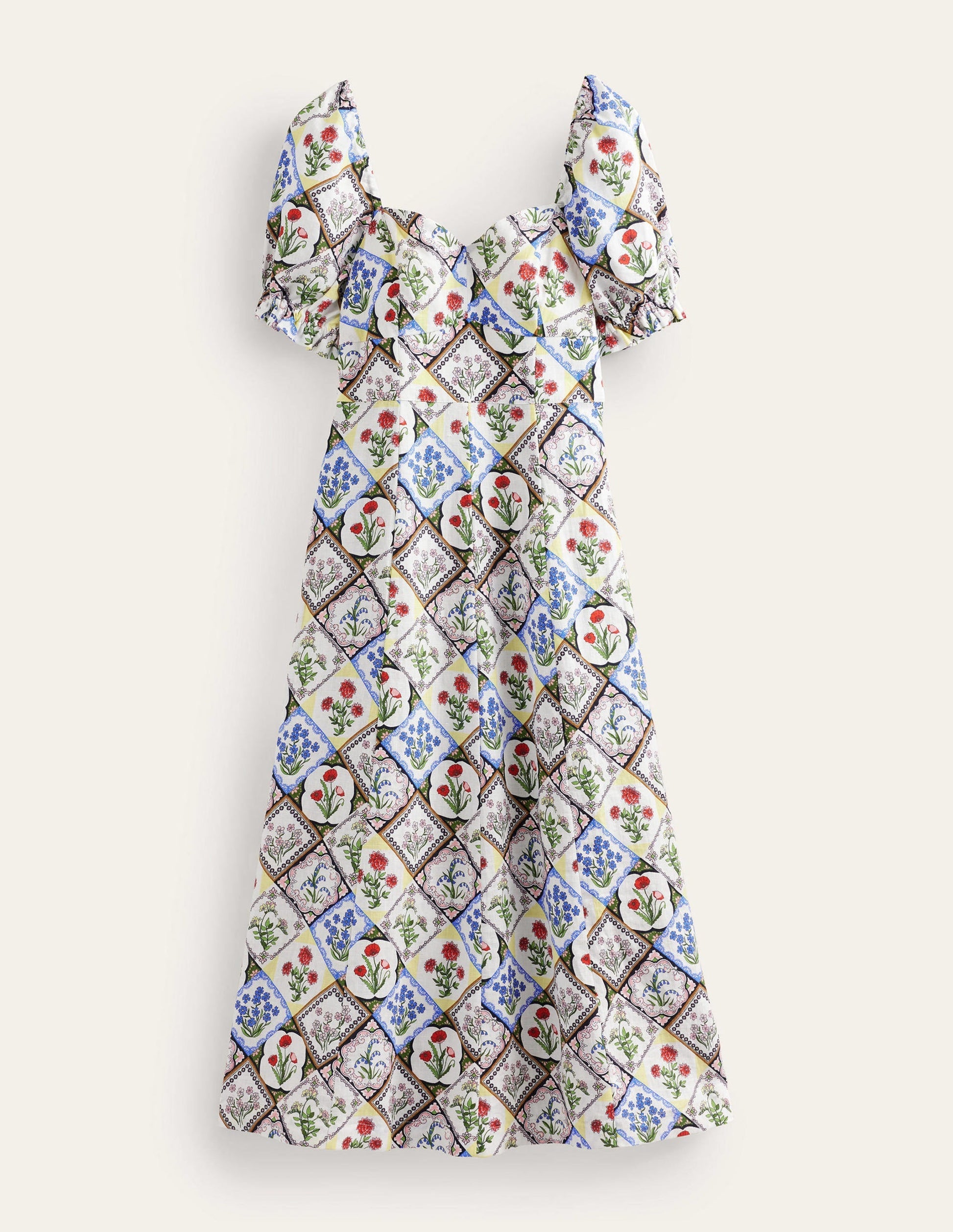 Sweetheart Linen Midi Dress-Ivory, Wild Bluebell-6