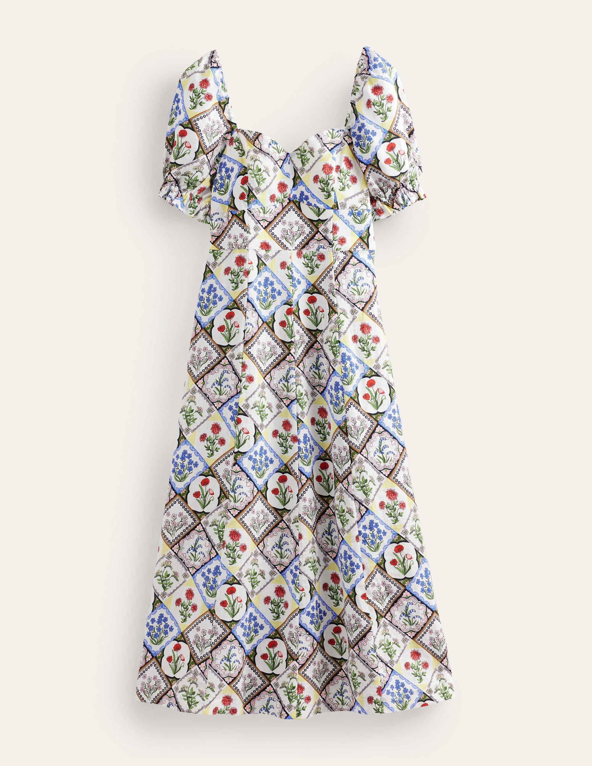 Sweetheart Linen Midi Dress-Ivory, Wild Bluebell - Image 6