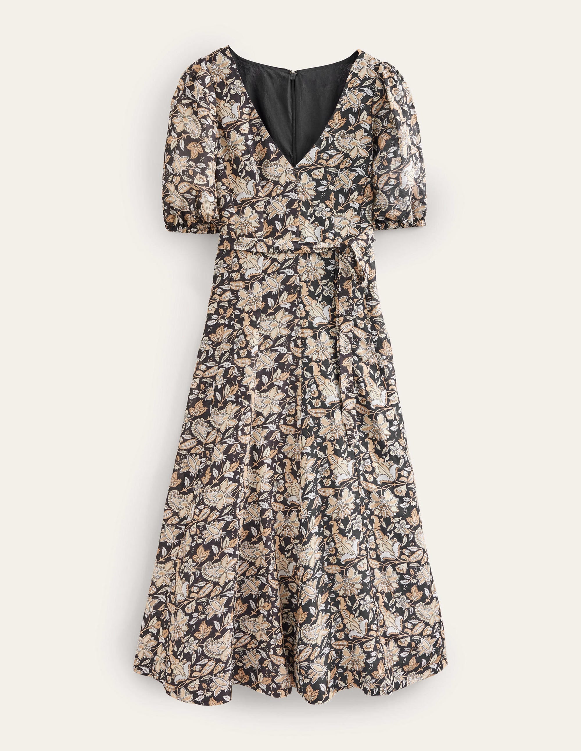 Full Skirt Panelled Midi Dress-Black, Paisley Vine - Image 5