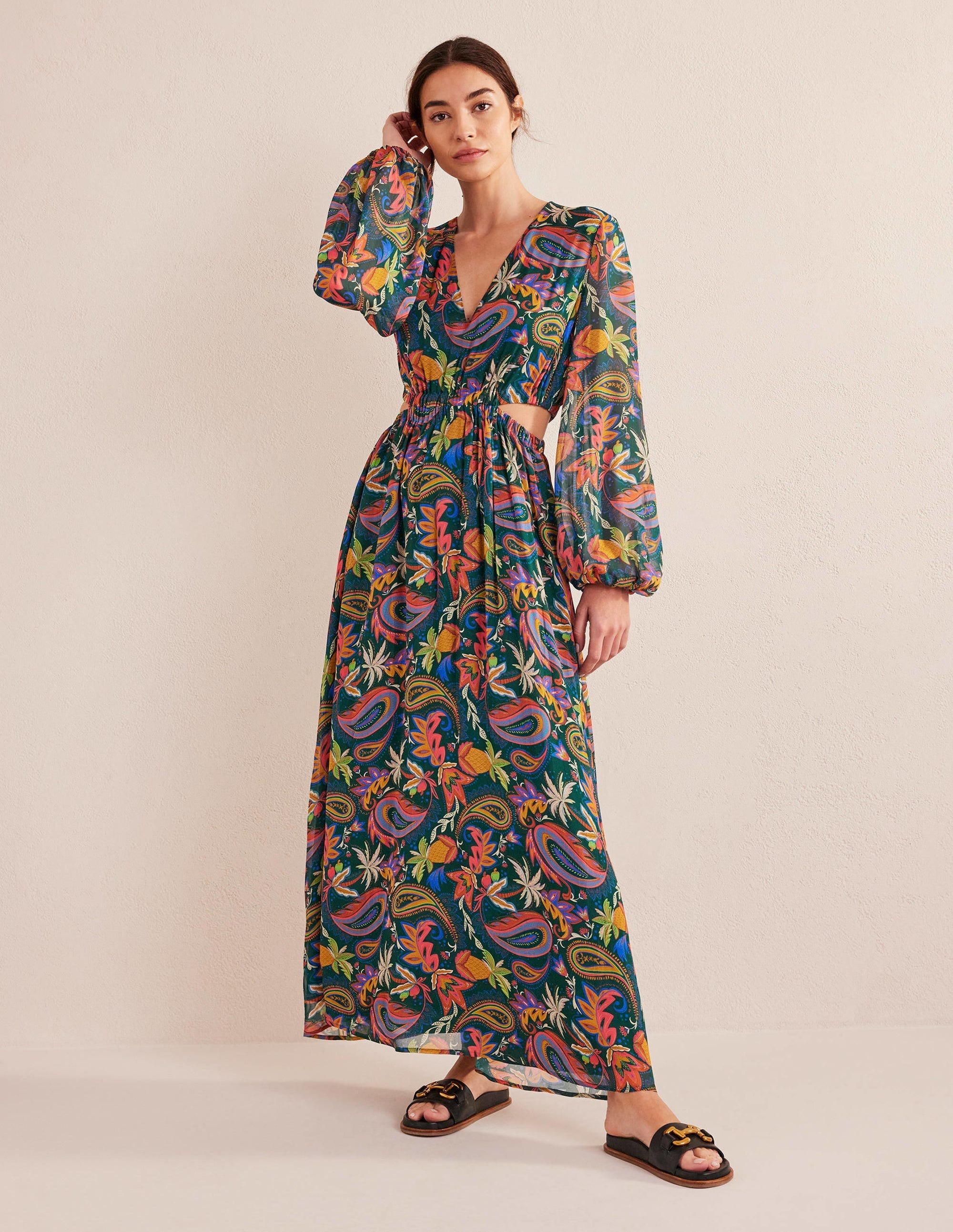 Cut Out Detail Maxi Dress-Emerald Night, Paradise - Image 1