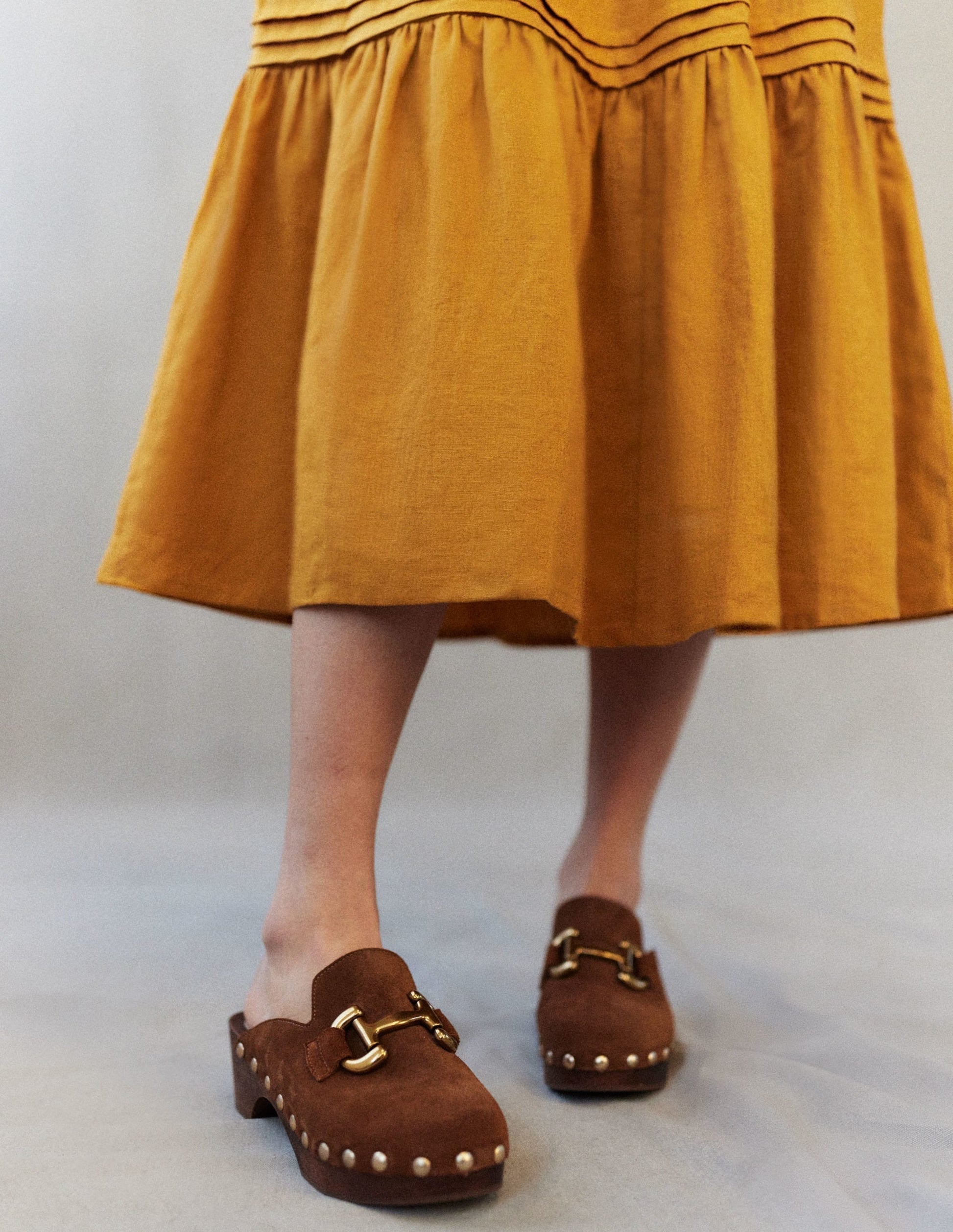 Pintuck Detail Midi Dress-Harvest Gold-8