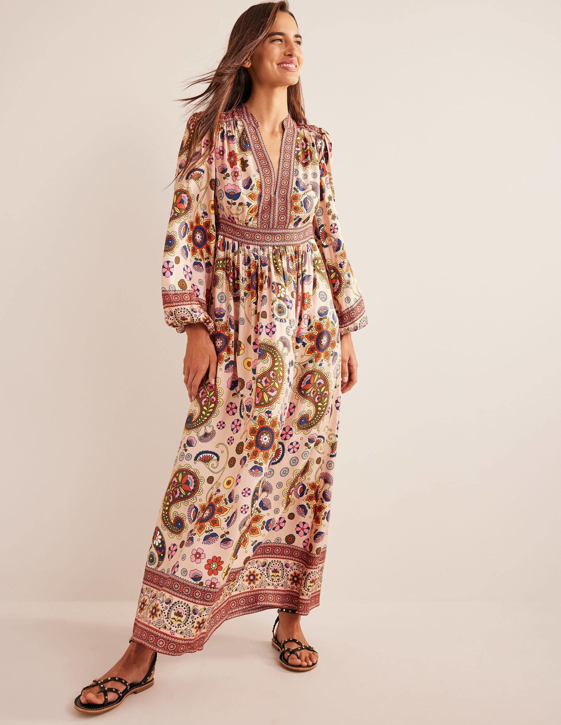 Notch Neck Maxi Dress-Popcorn, Passion Floret-1