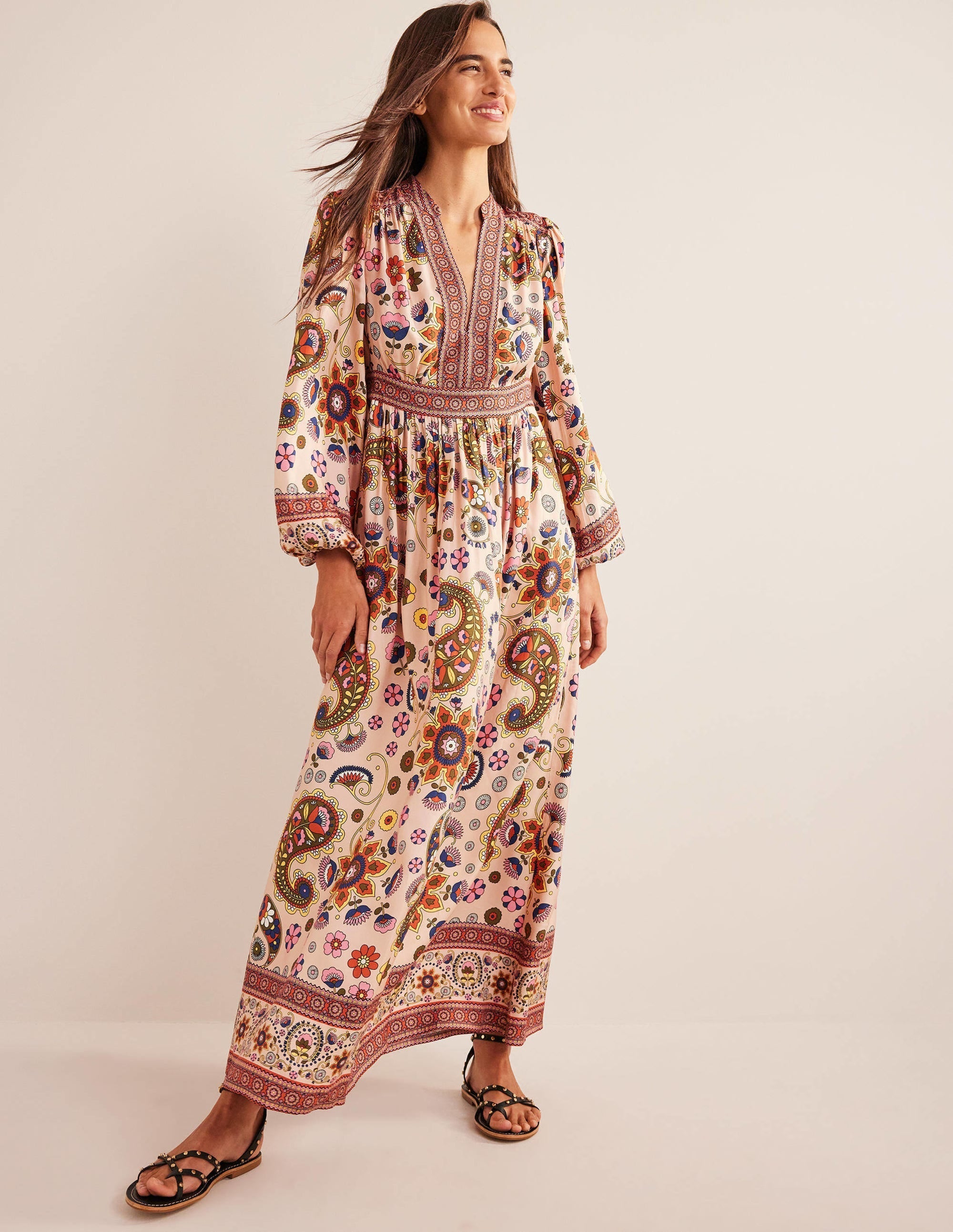 Notch Neck Maxi Dress-Popcorn, Passion Floret - Image 1
