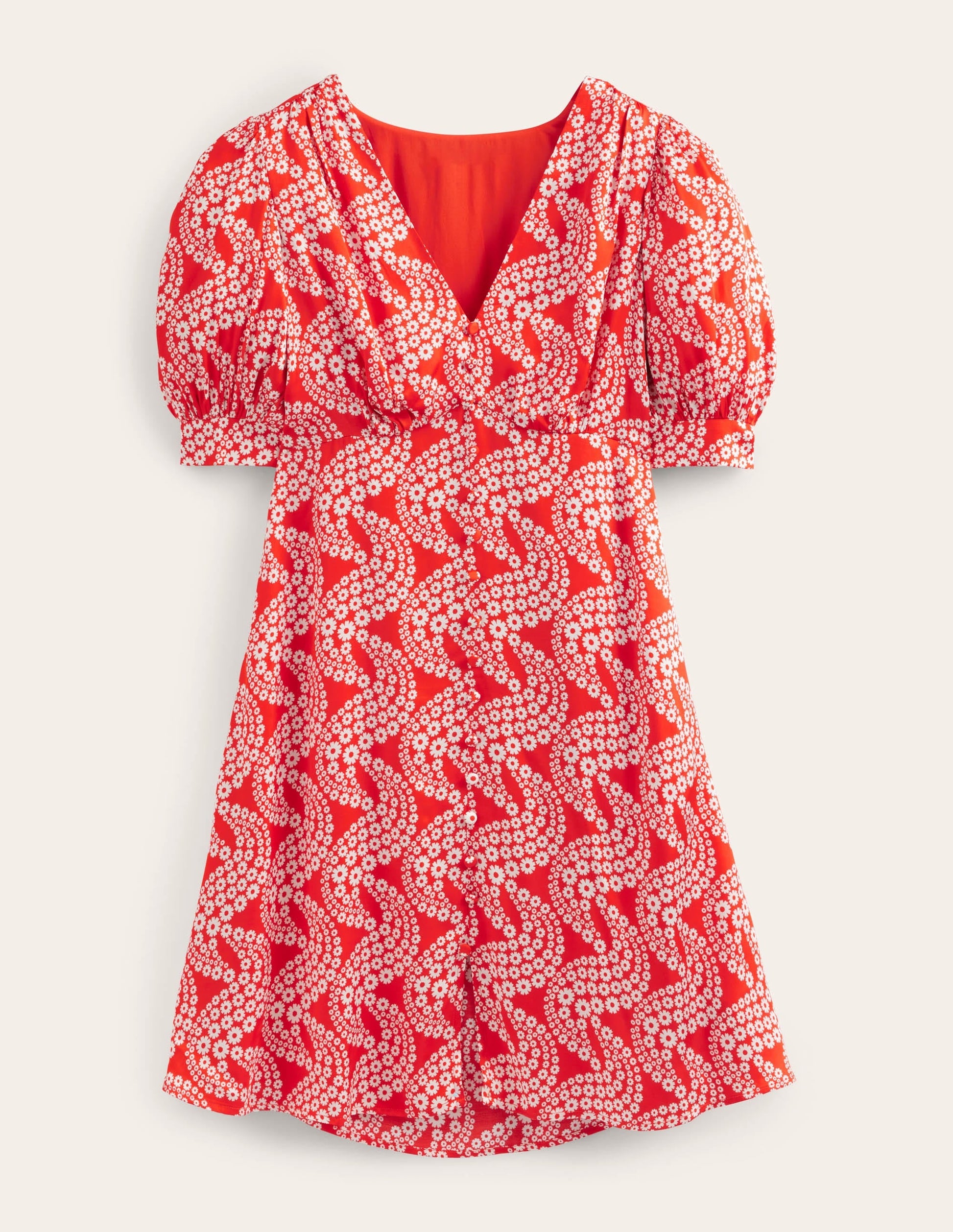 Satin Tea Dress-Red Alert, Daisy Swirl-5