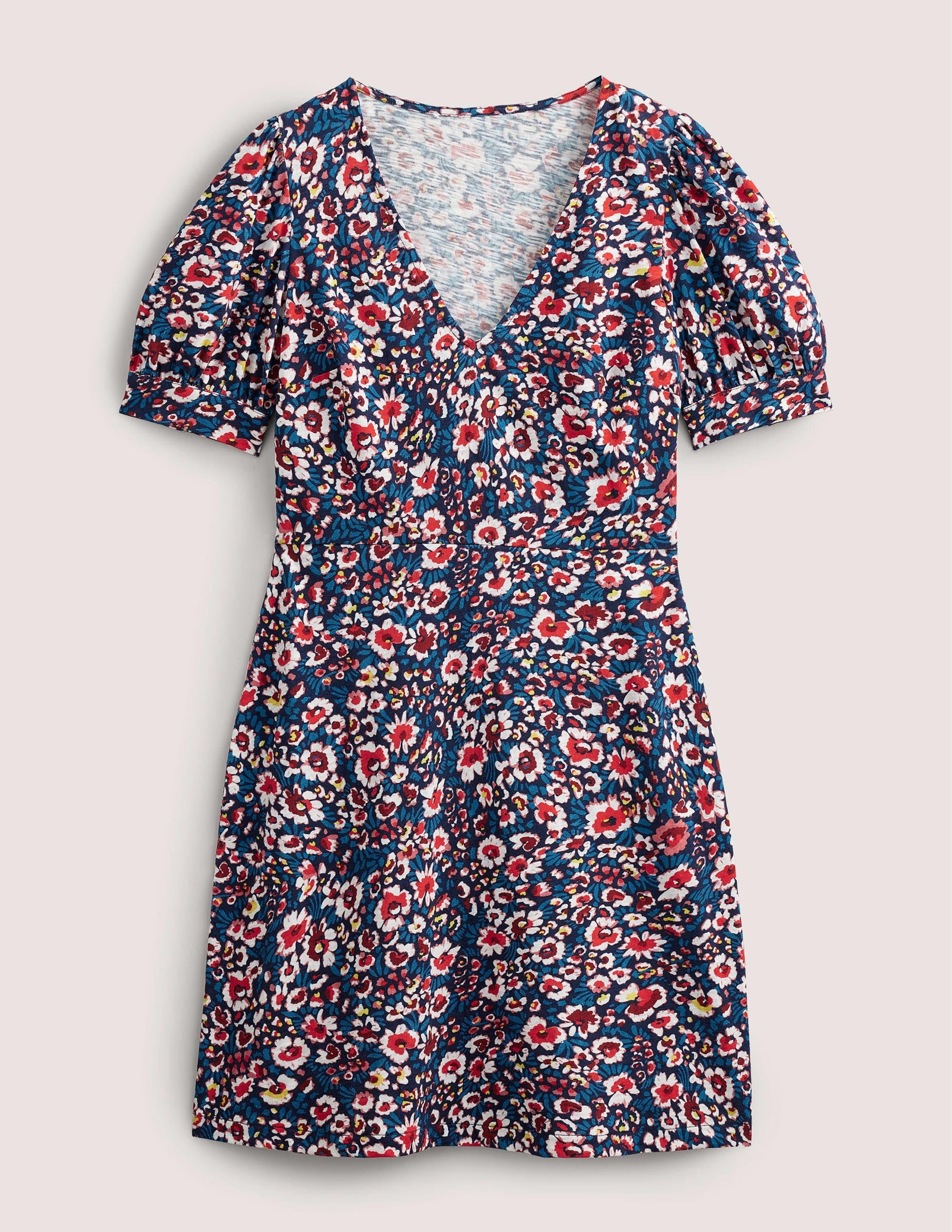 V-Neck Jersey Mini Dress-French Navy, Eden Bloom - Image 5