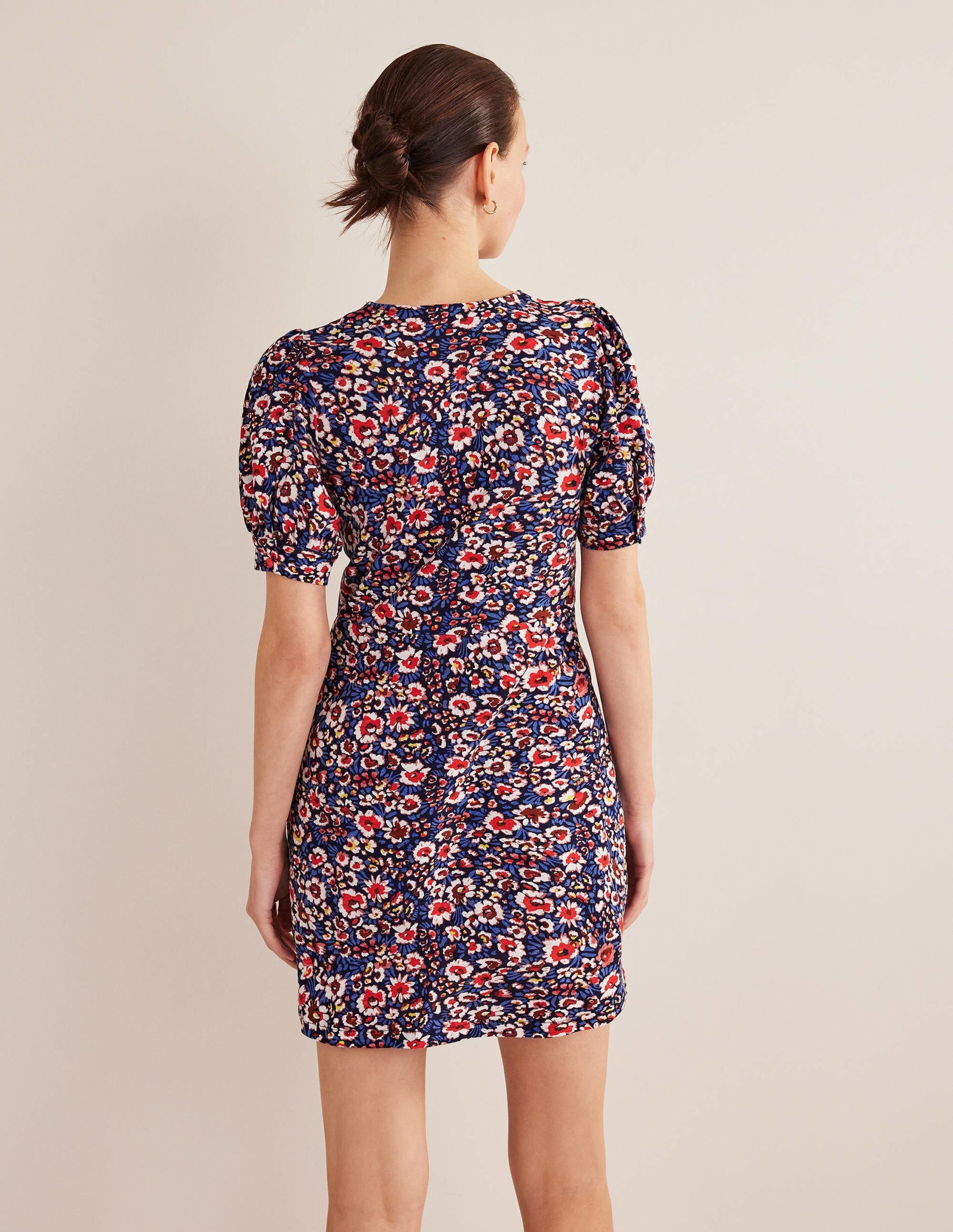 V-Neck Jersey Mini Dress-French Navy, Eden Bloom - Image 3