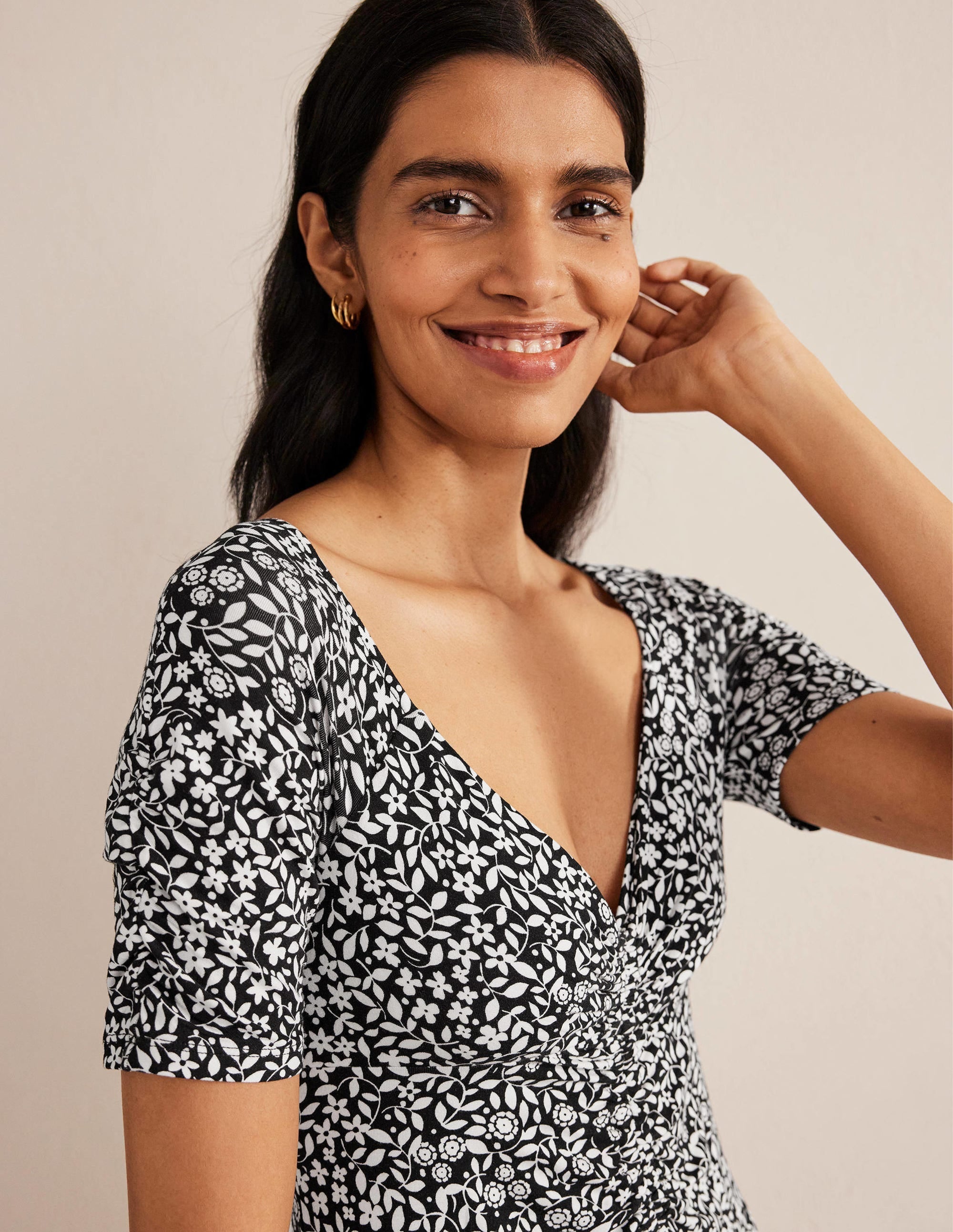 Ruched Front Jersey Midi Dress-Black, Sunflower Pop - Image 2