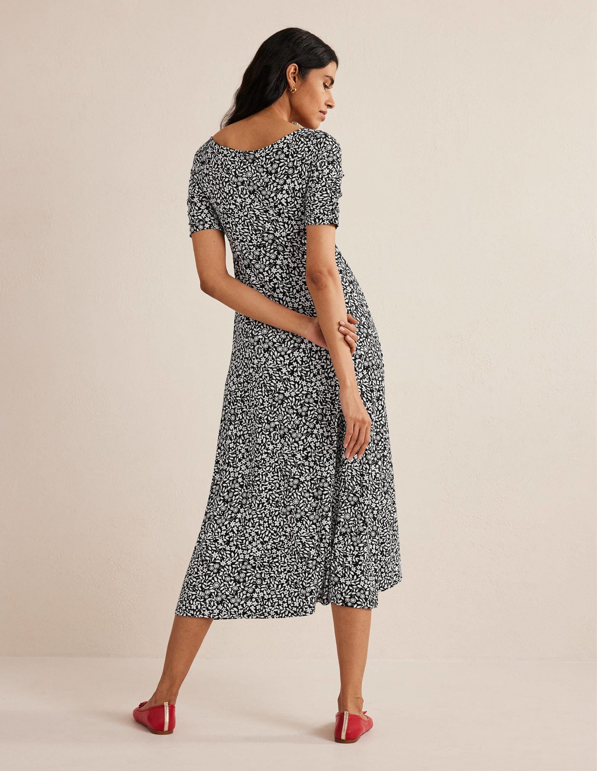 Ruched Front Jersey Midi Dress-Black, Sunflower Pop-3