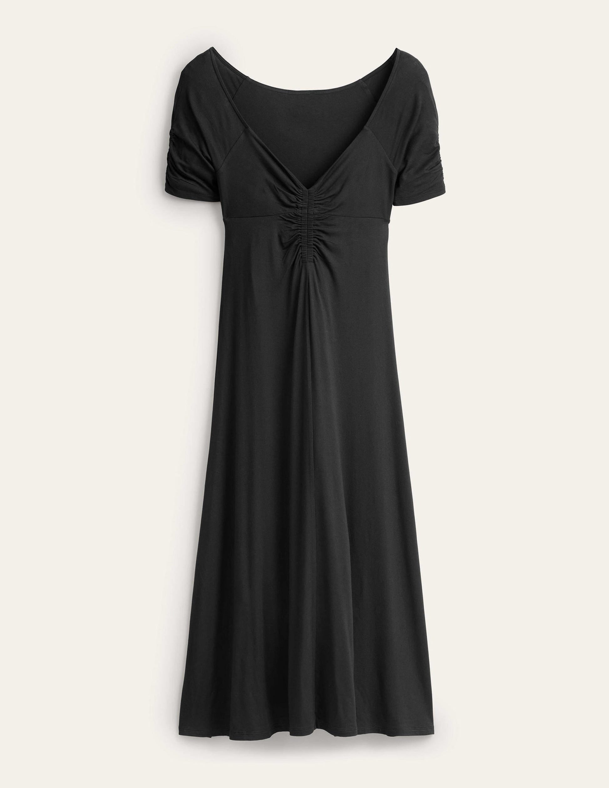 Ruched Front Jersey Midi Dress-Black-6