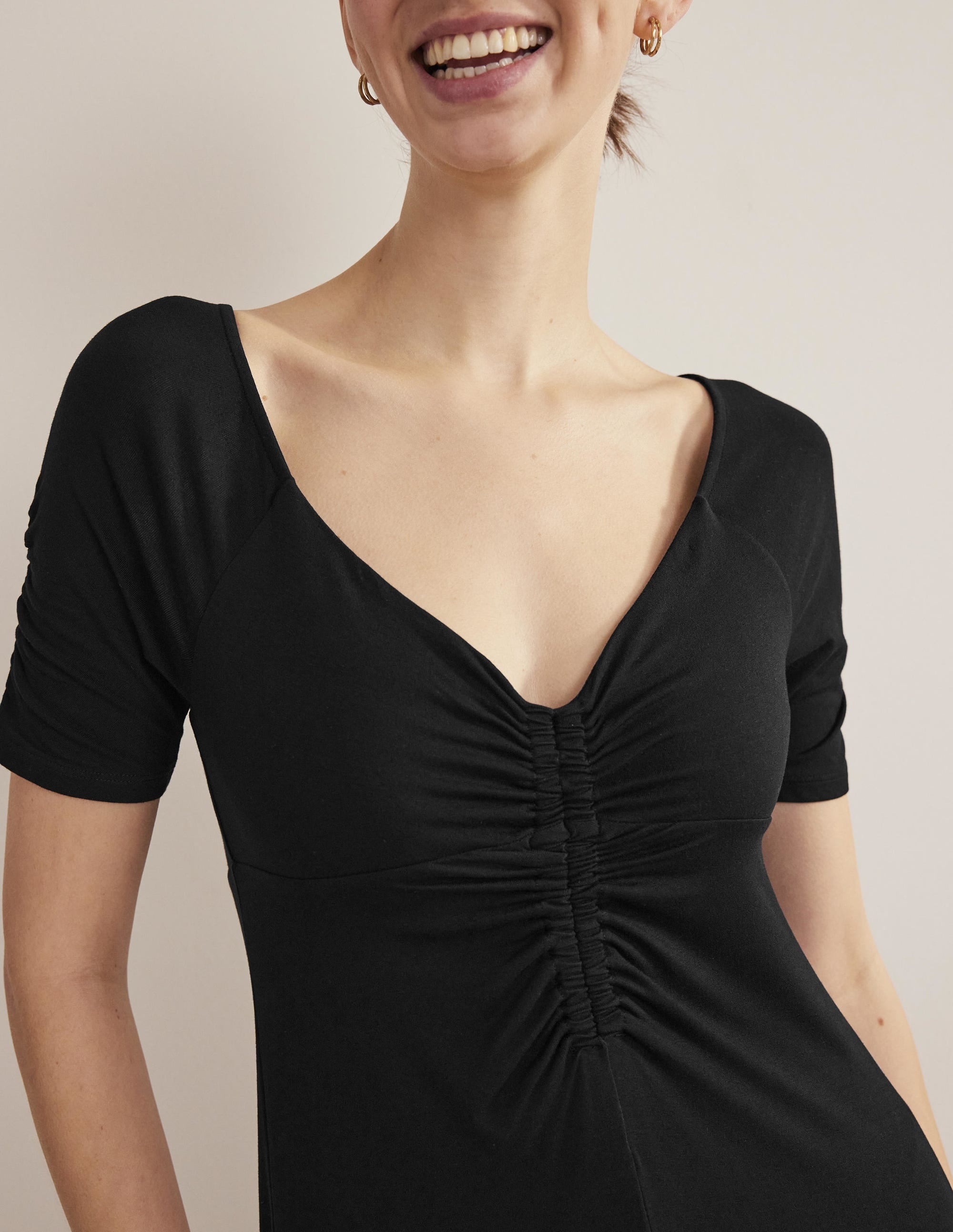 Ruched Front Jersey Midi Dress-Black - Image 2