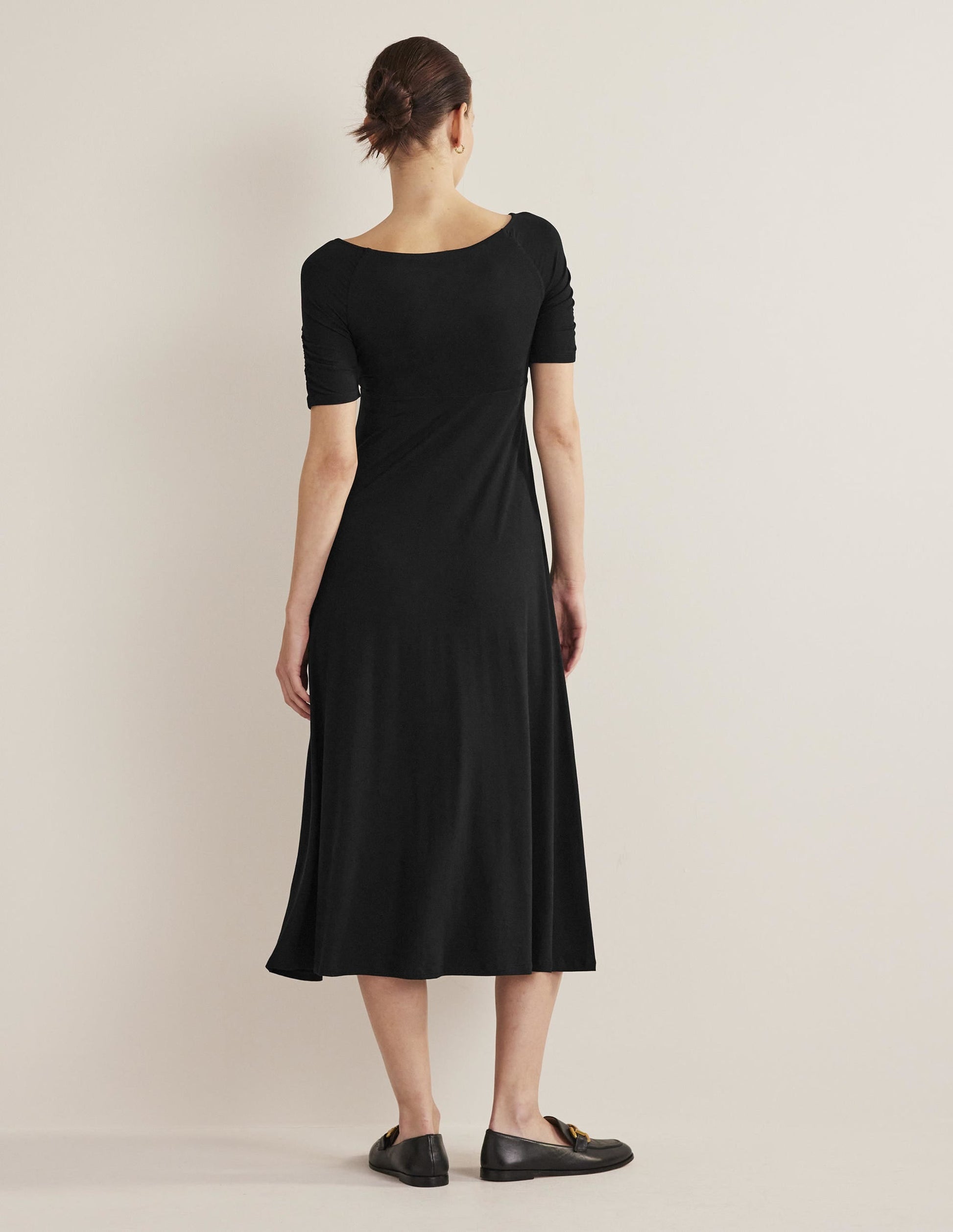 Ruched Front Jersey Midi Dress-Black-3