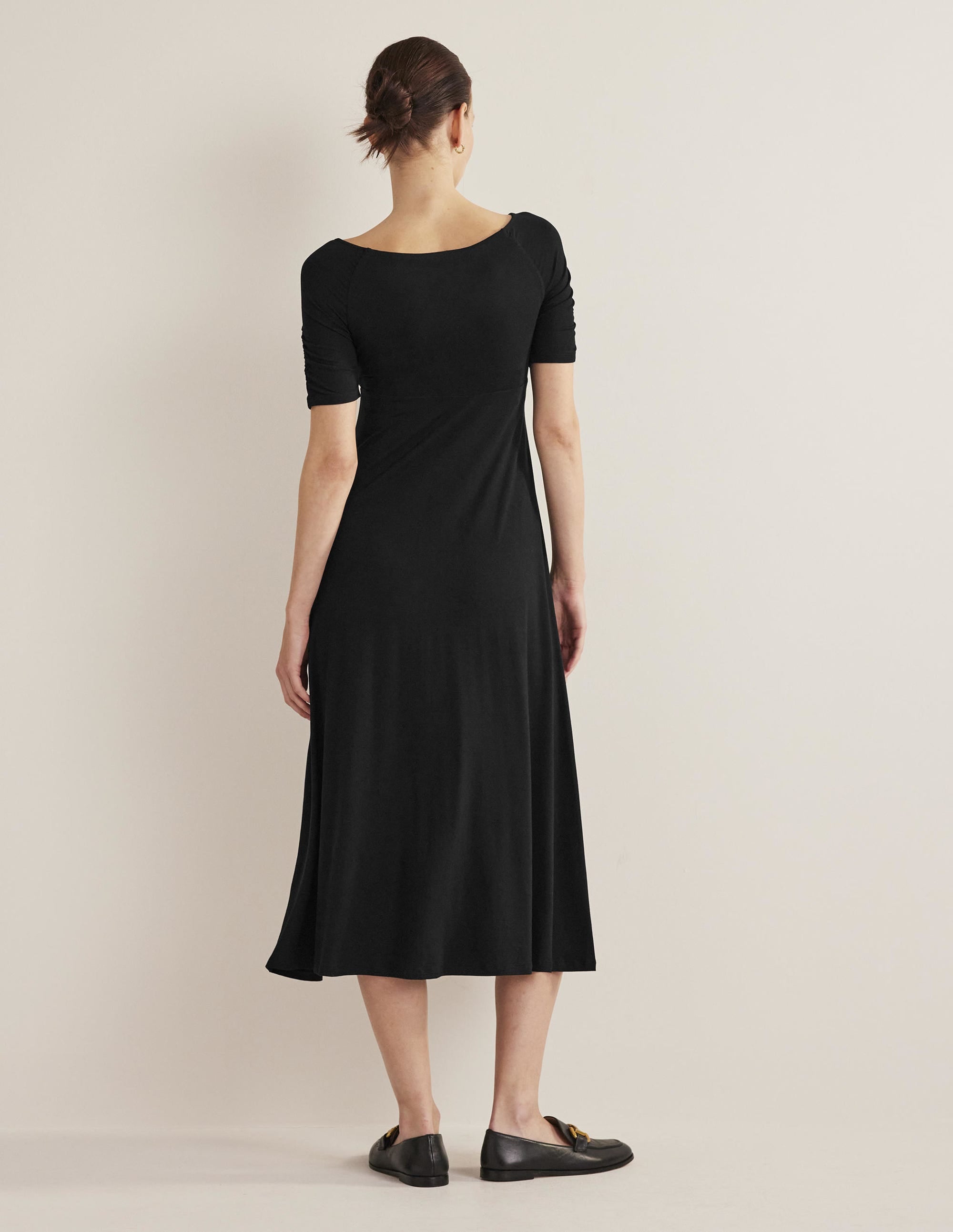 Ruched Front Jersey Midi Dress-Black - Image 3