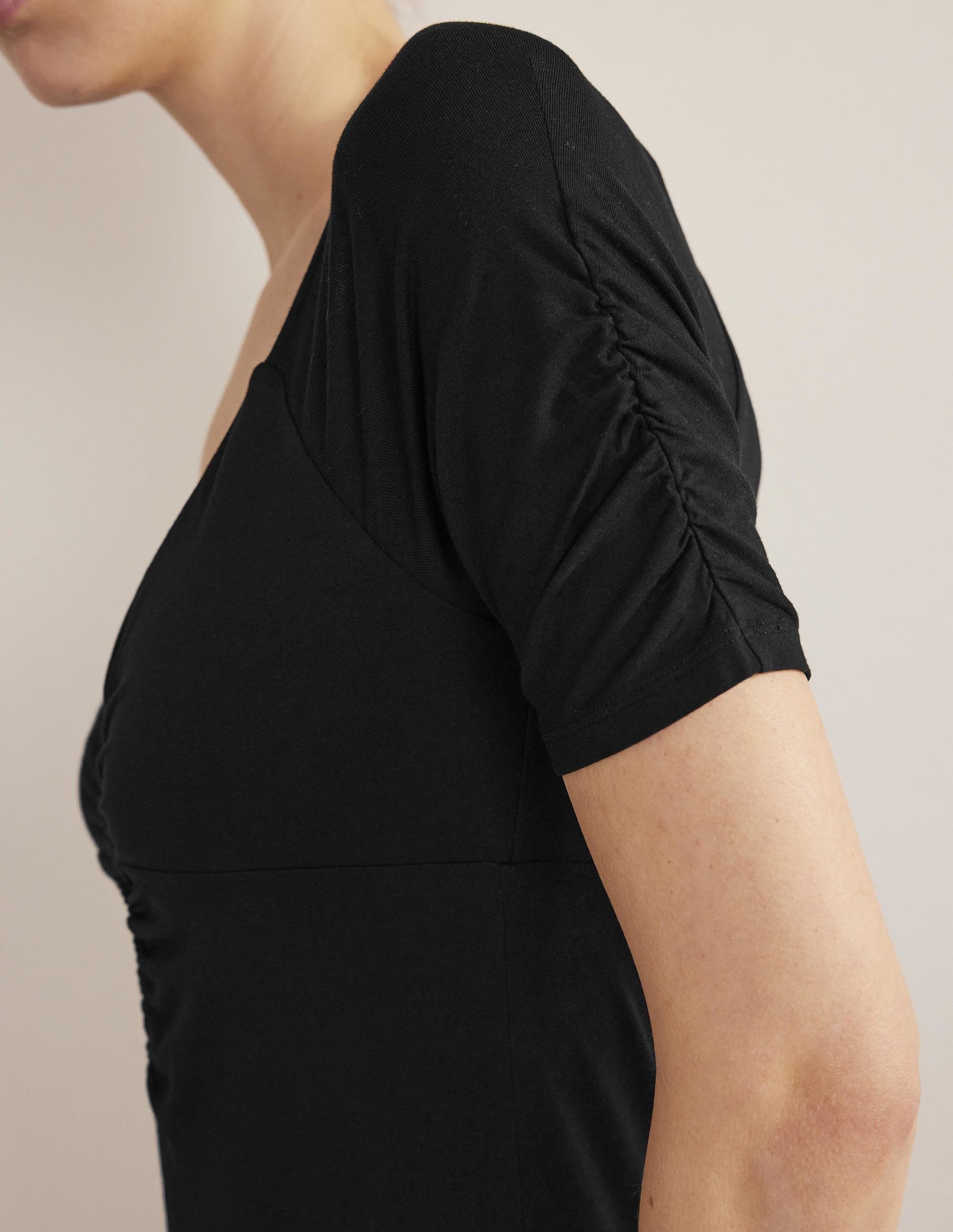 Ruched Front Jersey Midi Dress-Black - Image 4