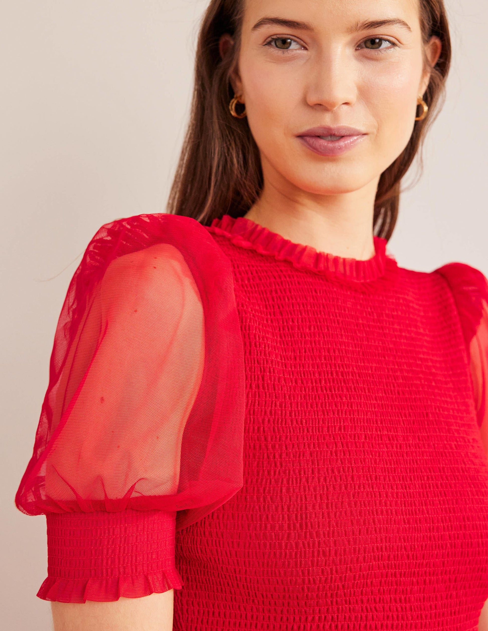 Smocked Tulle Maxi Dress-Dark Rose-2