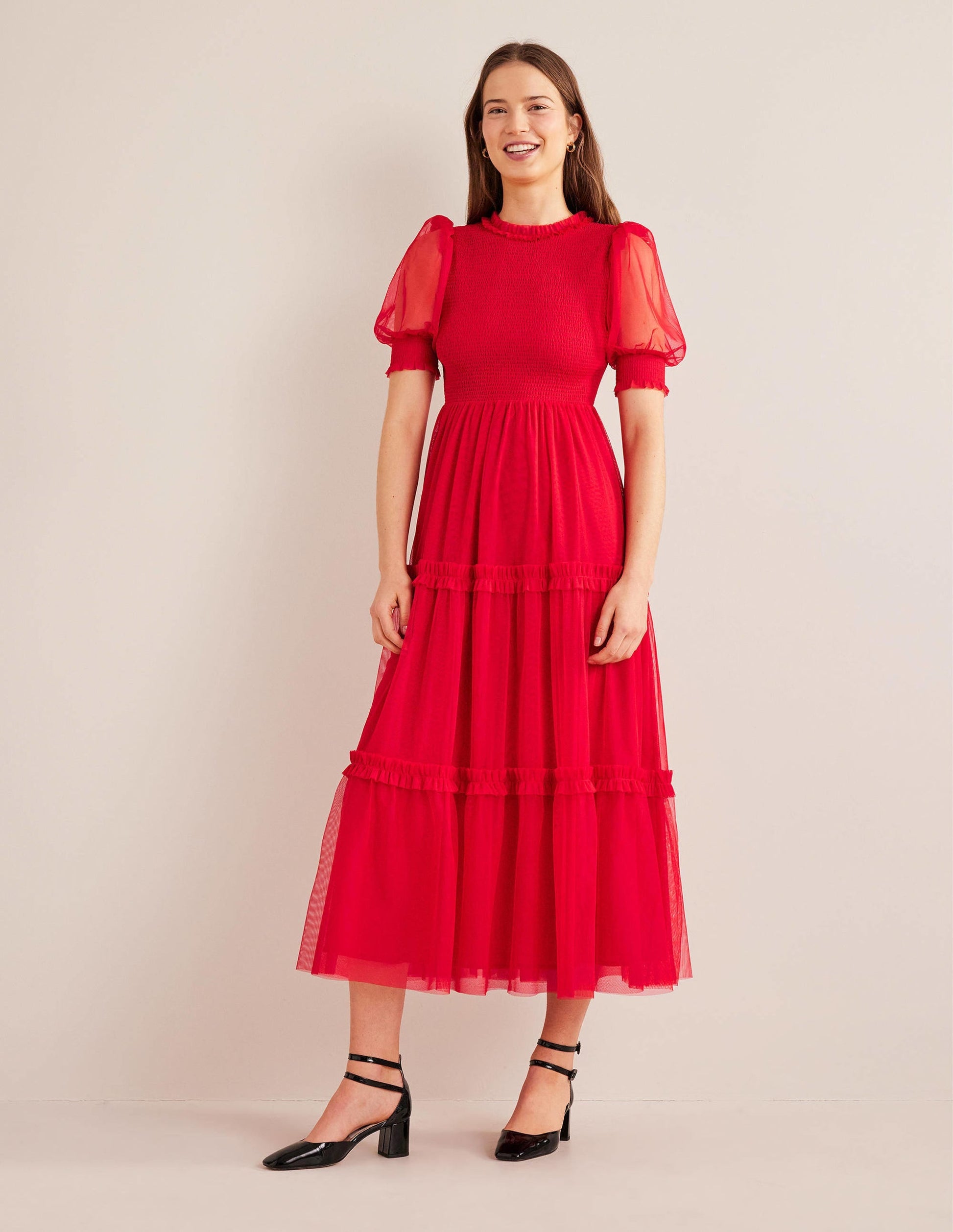 Smocked Tulle Maxi Dress-Dark Rose-4