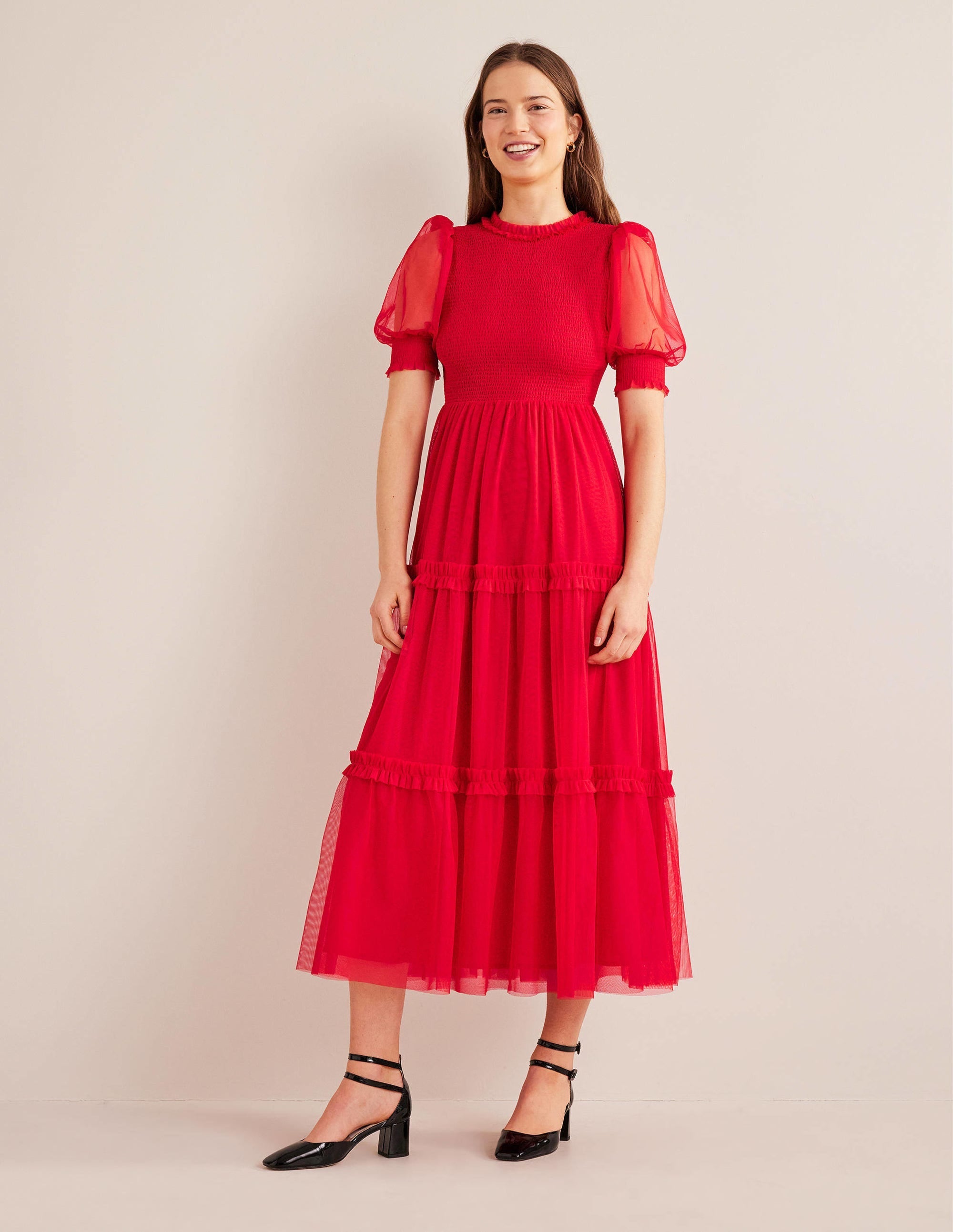 Smocked Tulle Maxi Dress-Dark Rose - Image 4