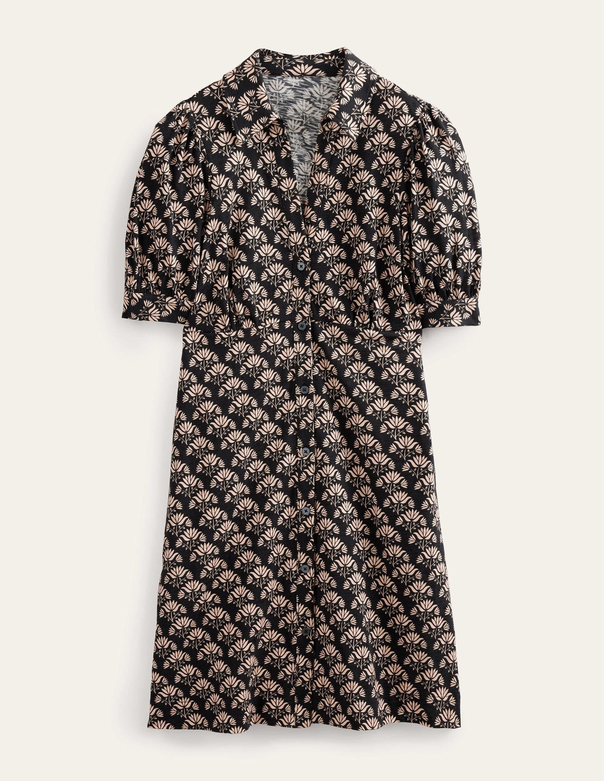Button Jersey Mini Tea Dress-Black, Passion Stamp-6