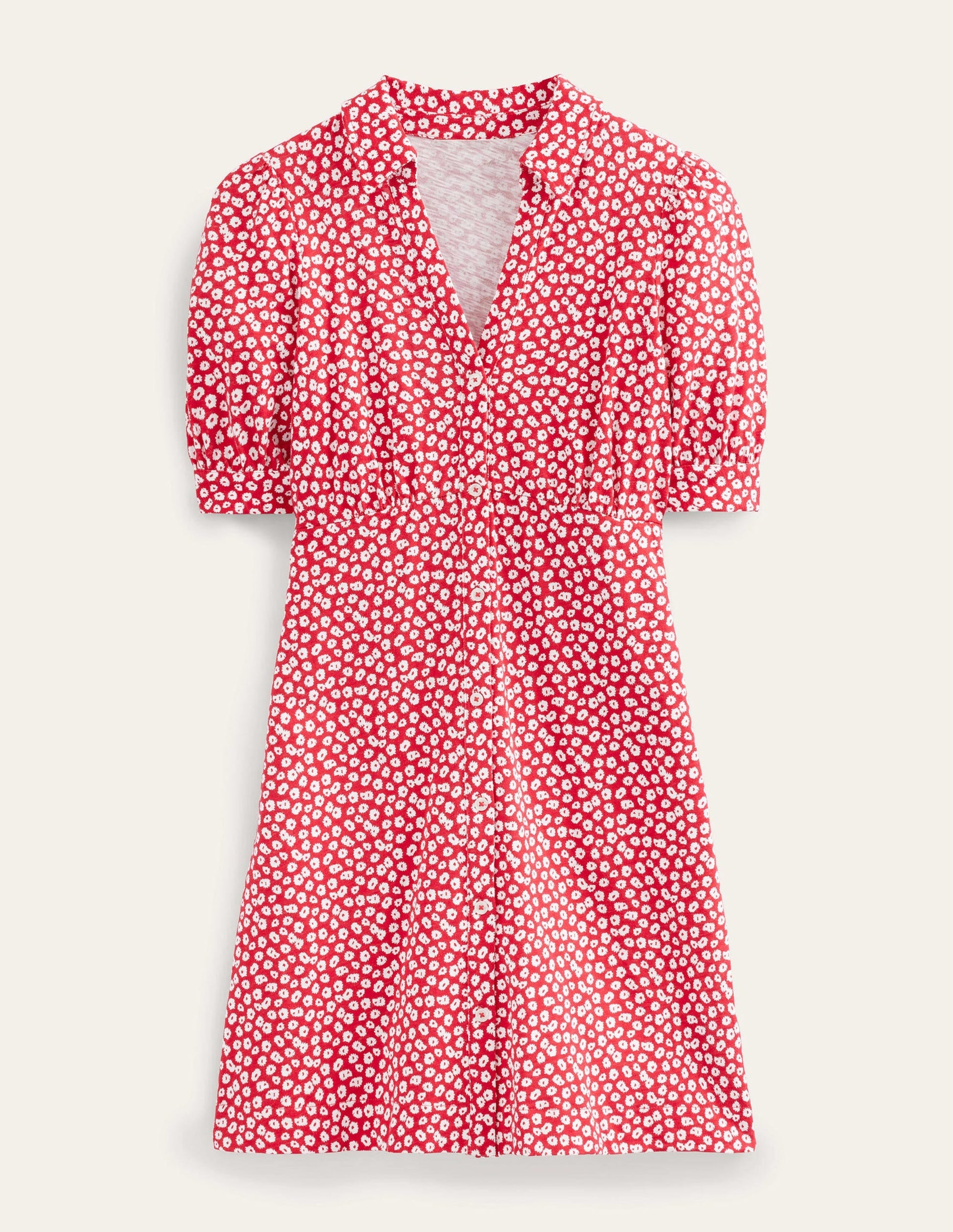 Button Jersey Mini Tea Dress-Jalapeno Red, Peony Stamp-5