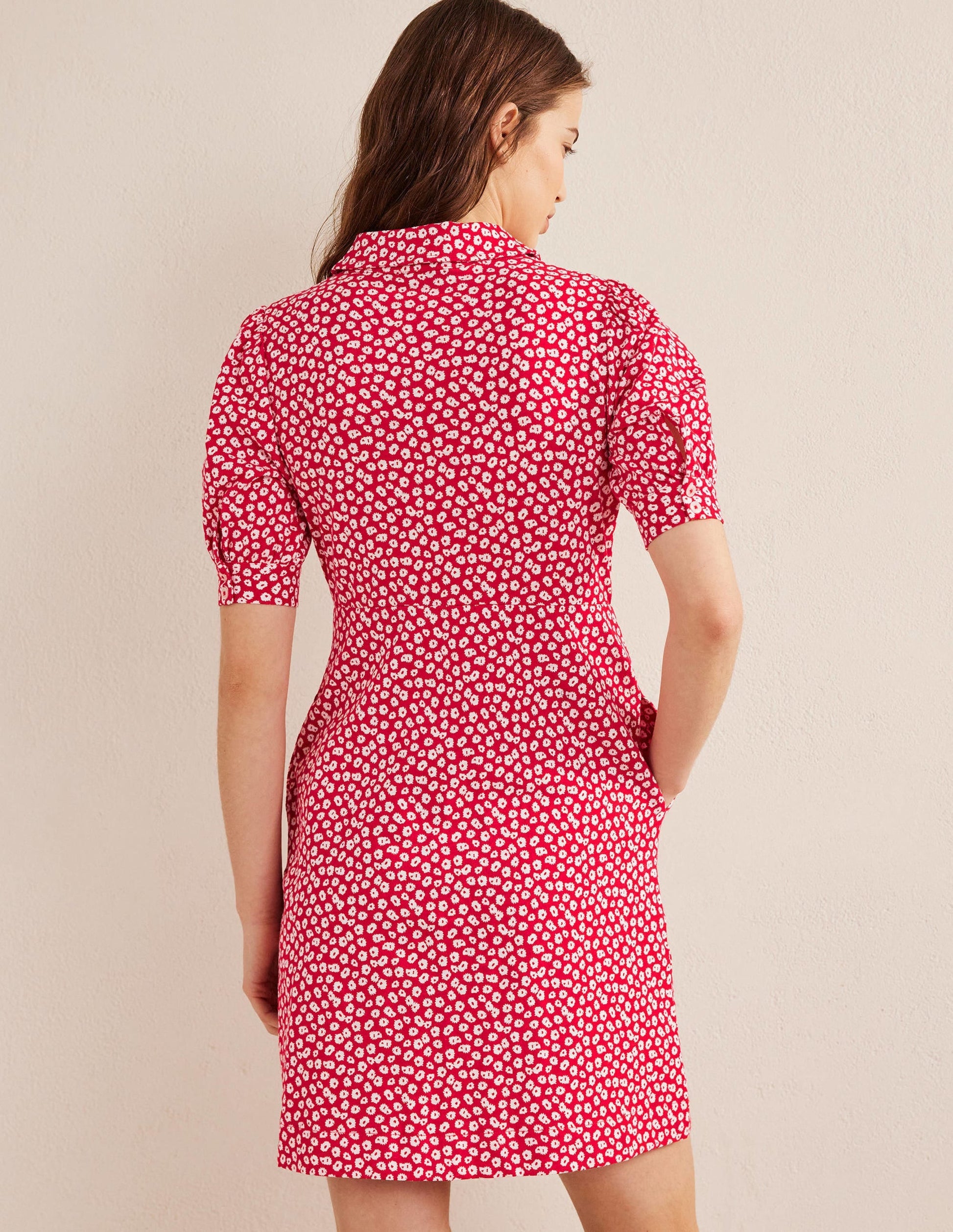 Button Jersey Mini Tea Dress-Jalapeno Red, Peony Stamp-3