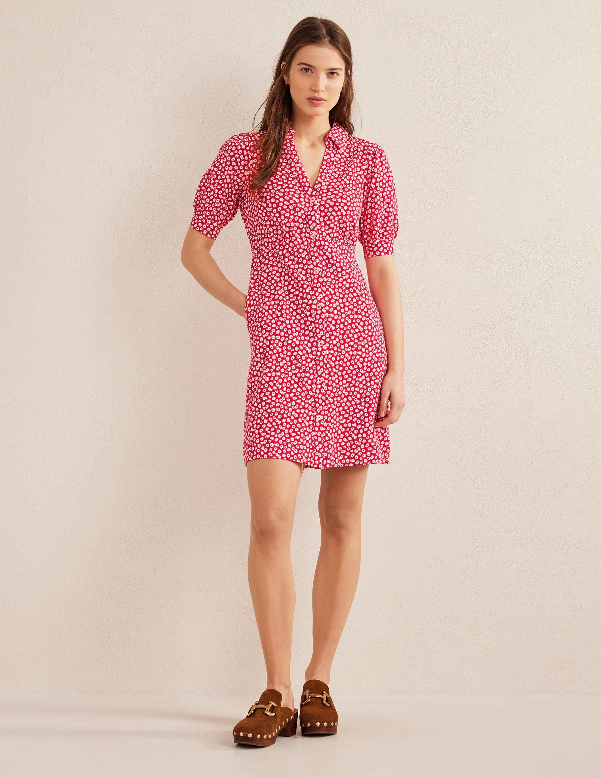 Button Jersey Mini Tea Dress-Jalapeno Red, Peony Stamp-4