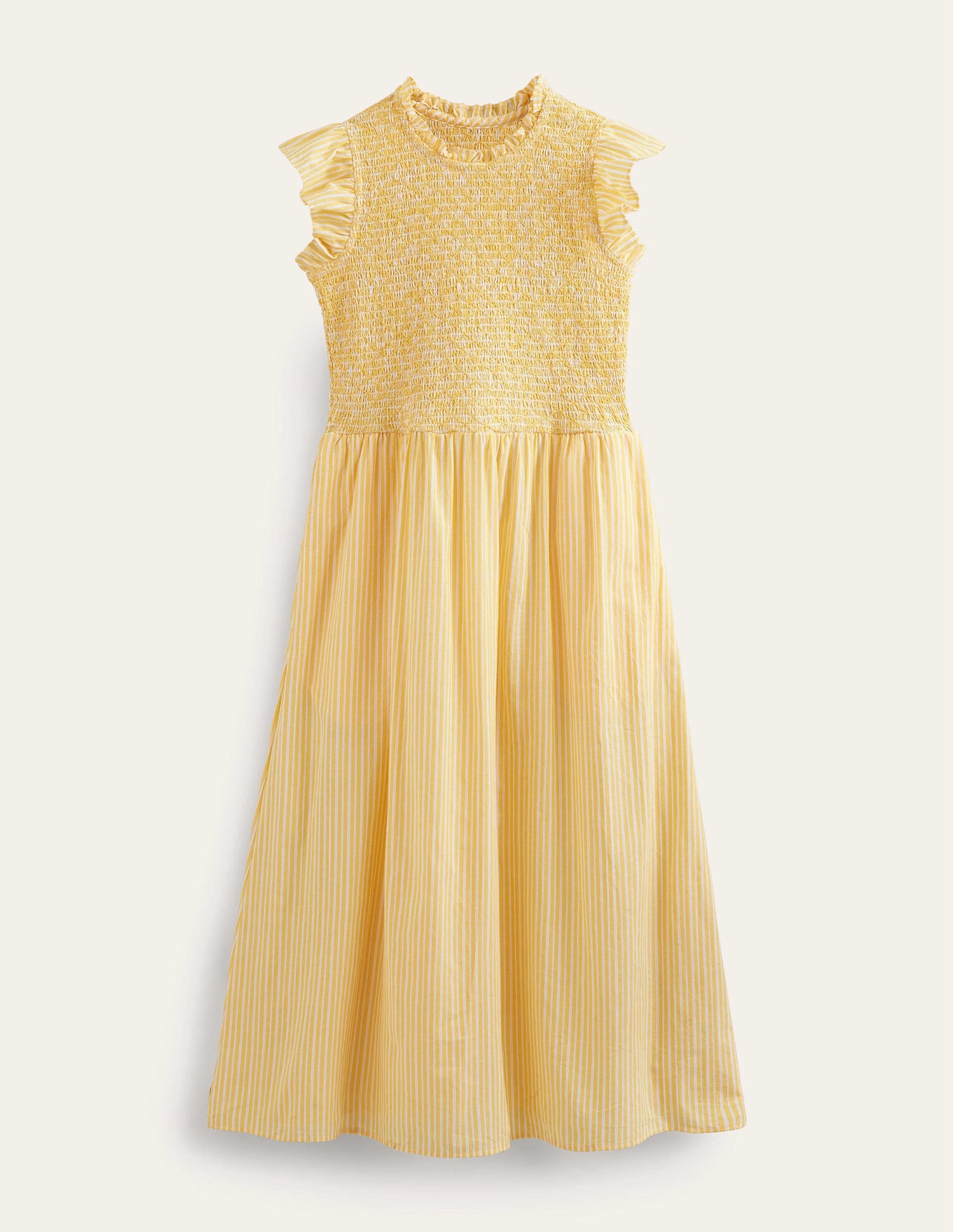 Smocked Bodice Midi Dress-Honeycomb, Leno Stripe-5