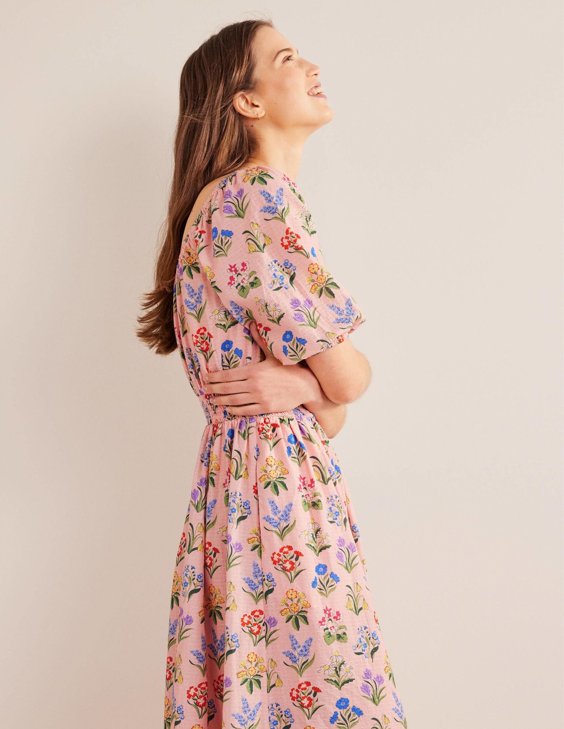 Scoop Neck Midi Dress-Dusty Pink, Spring Garden-5
