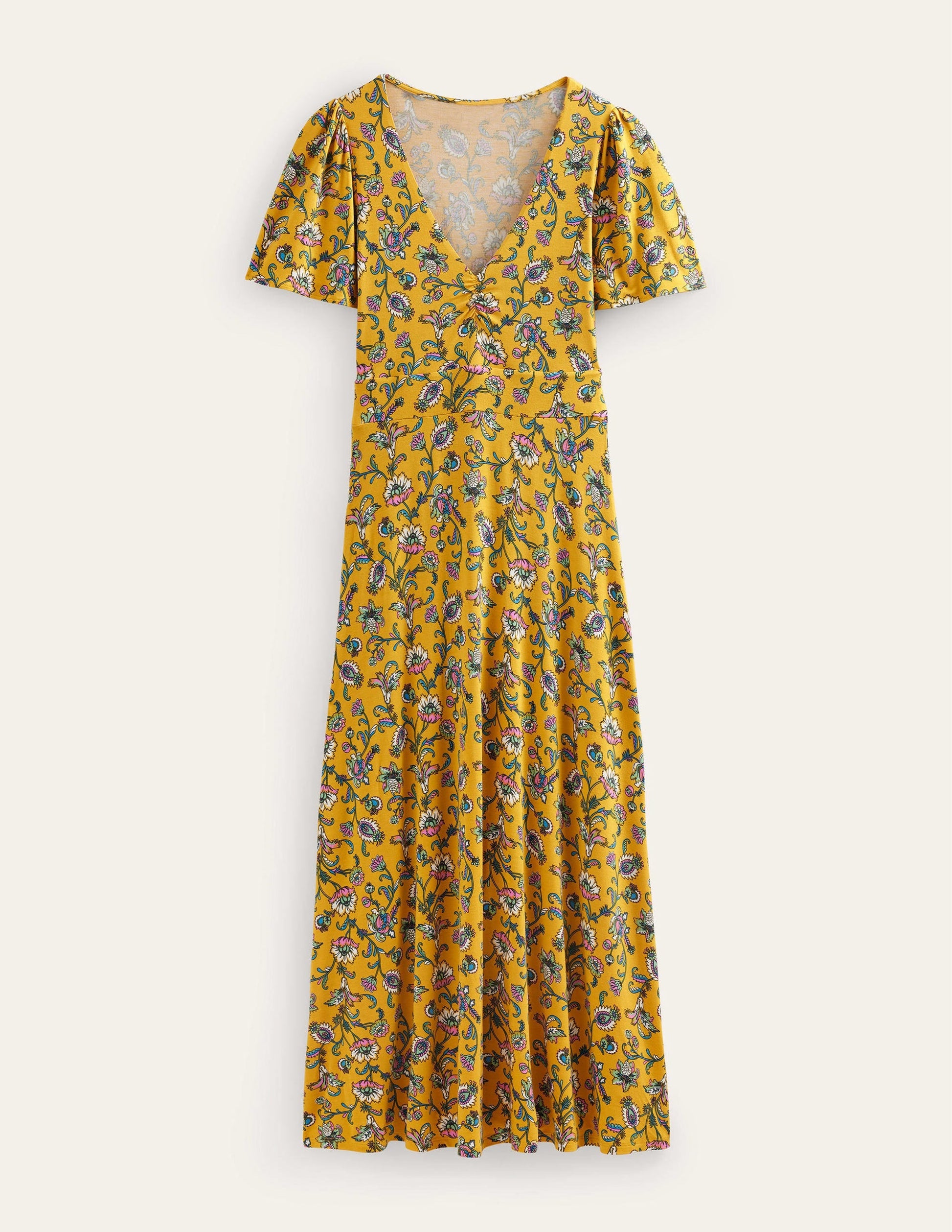 V-Neck Jersey Midi Dress-Mustard Seed, Meadow Fall-6