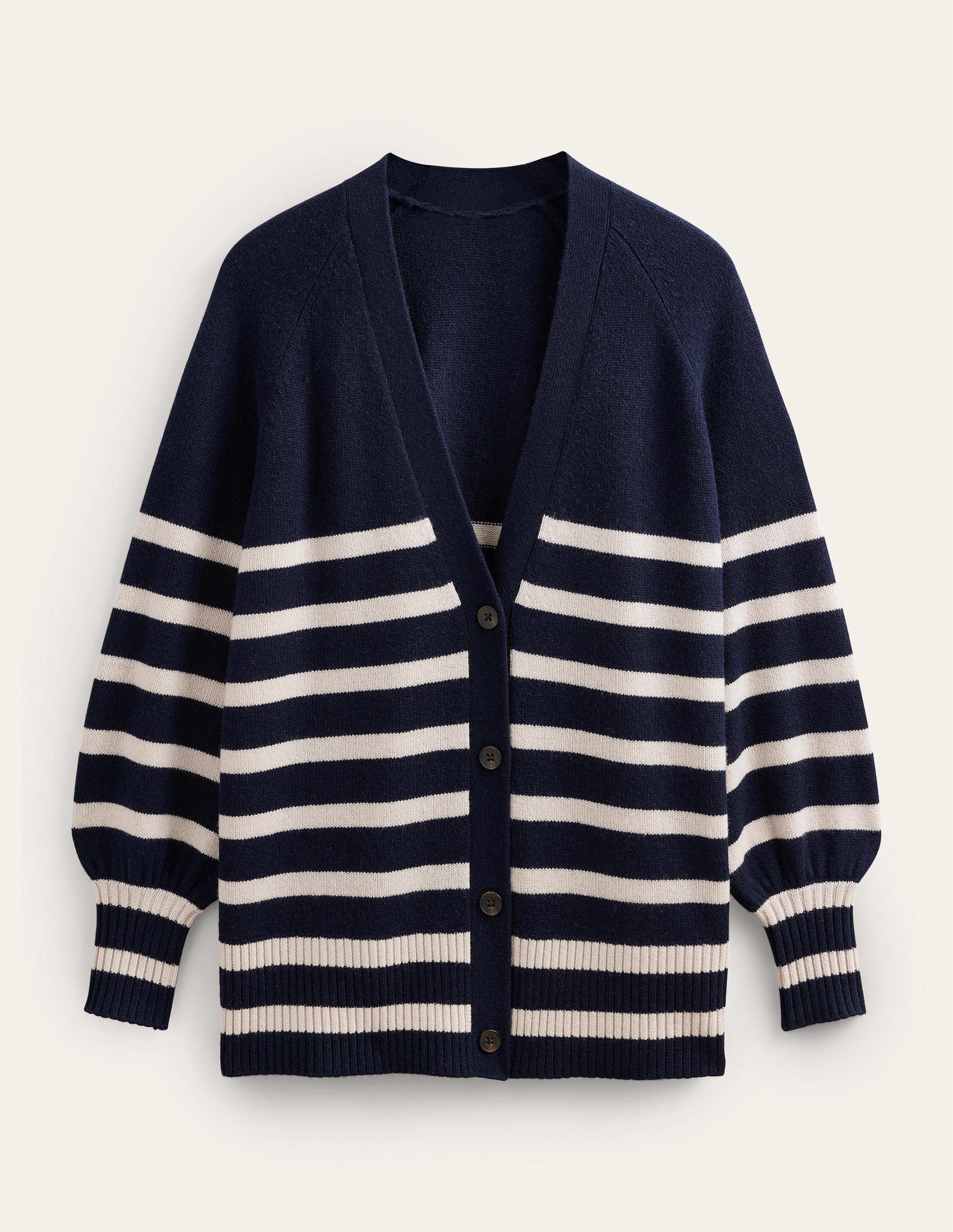 Long Cashmere Cardigan-Navy, Chinchilla Stripe - Image 5