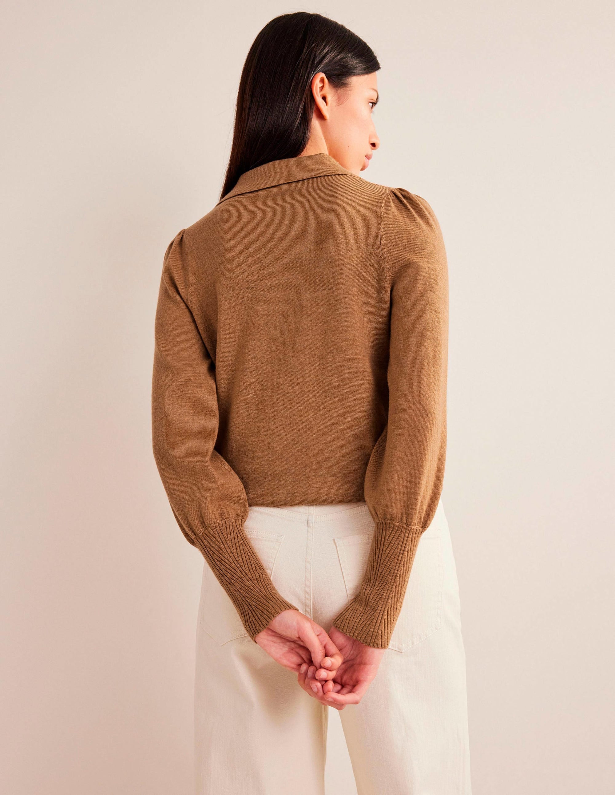Merino Detail Cuff  Shirt-Camel Melange - Image 3
