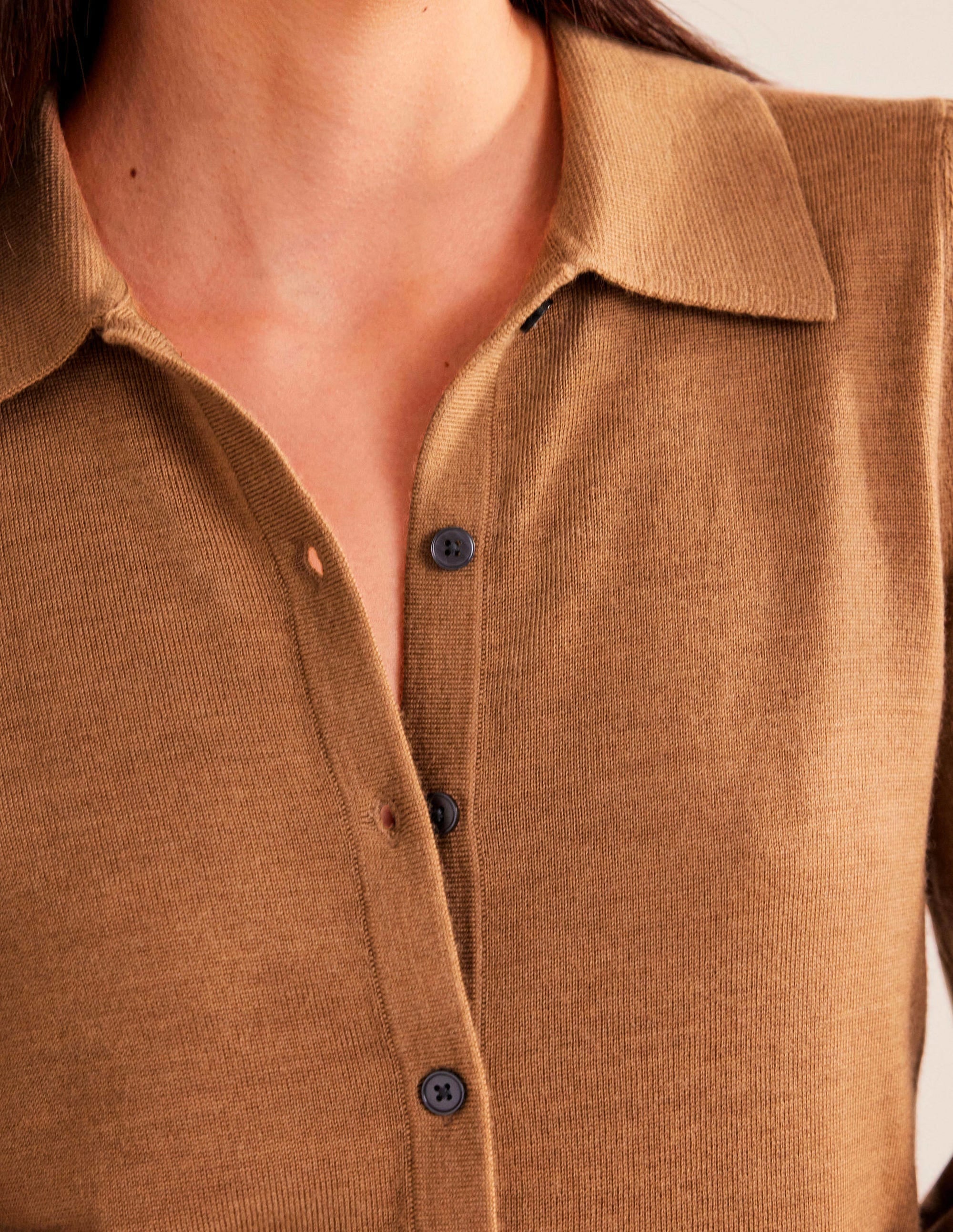 Merino Detail Cuff  Shirt-Camel Melange - Image 4