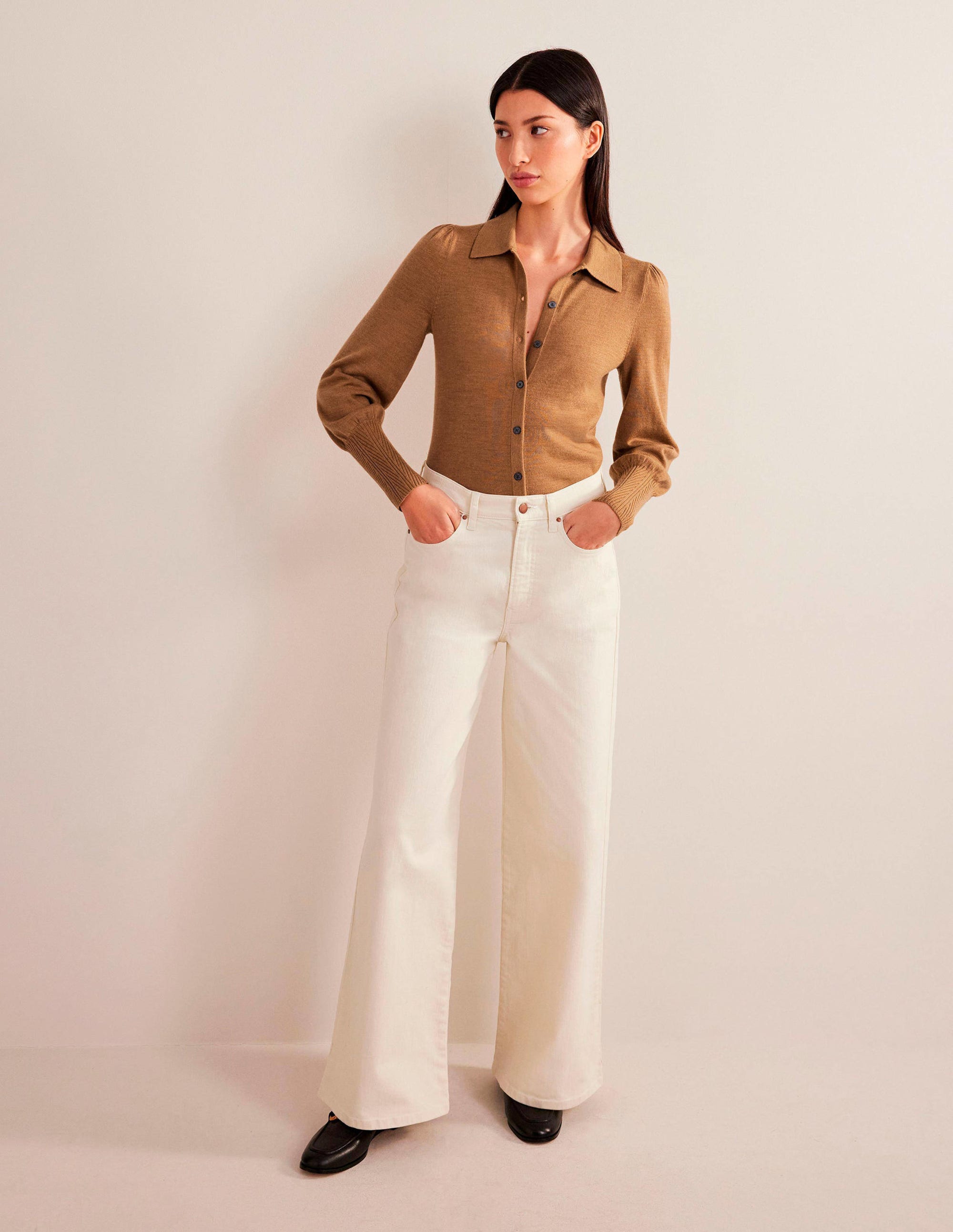 Merino Detail Cuff  Shirt-Camel Melange - Image 5