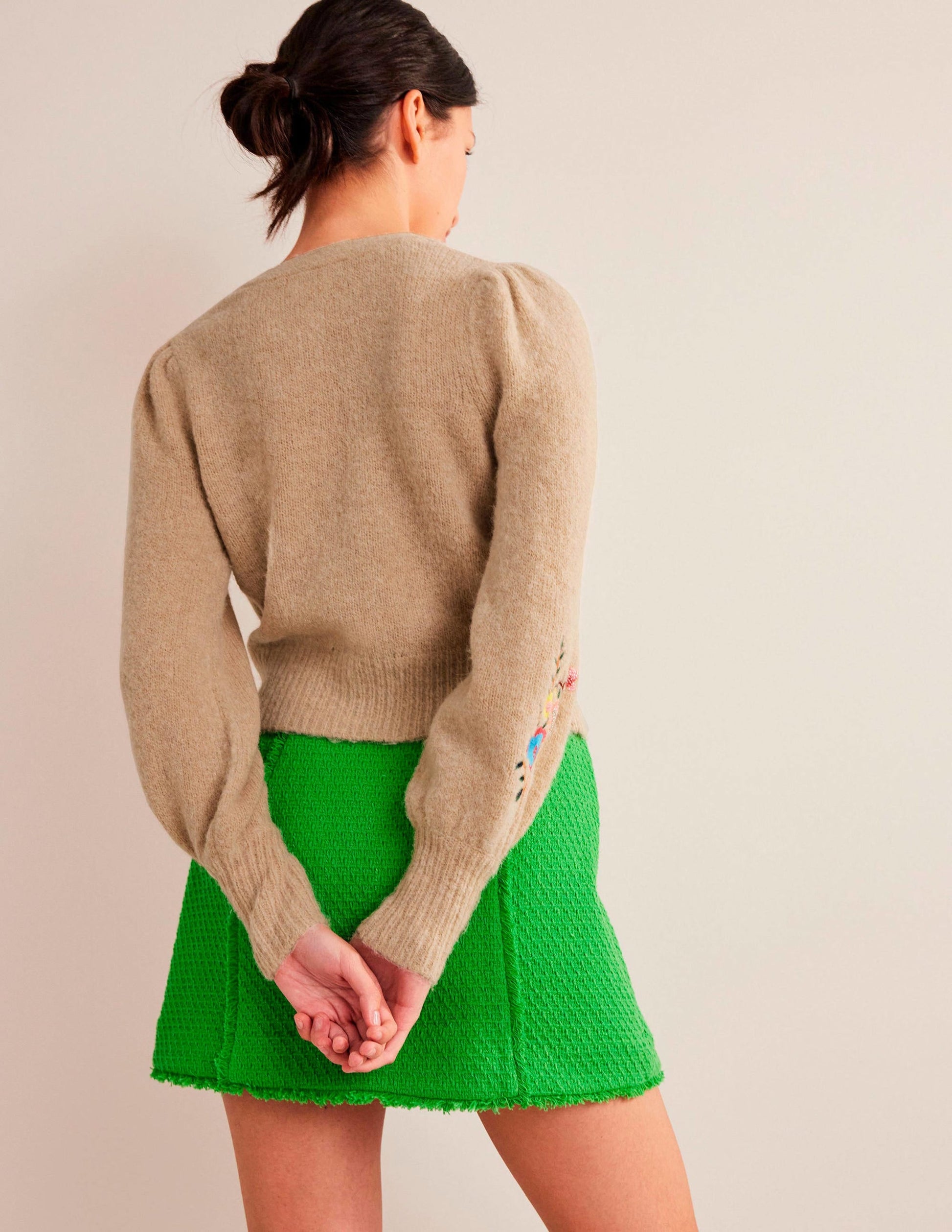 Fluffy Floral Detail Cardigan-Chinchilla Melange Floral-3