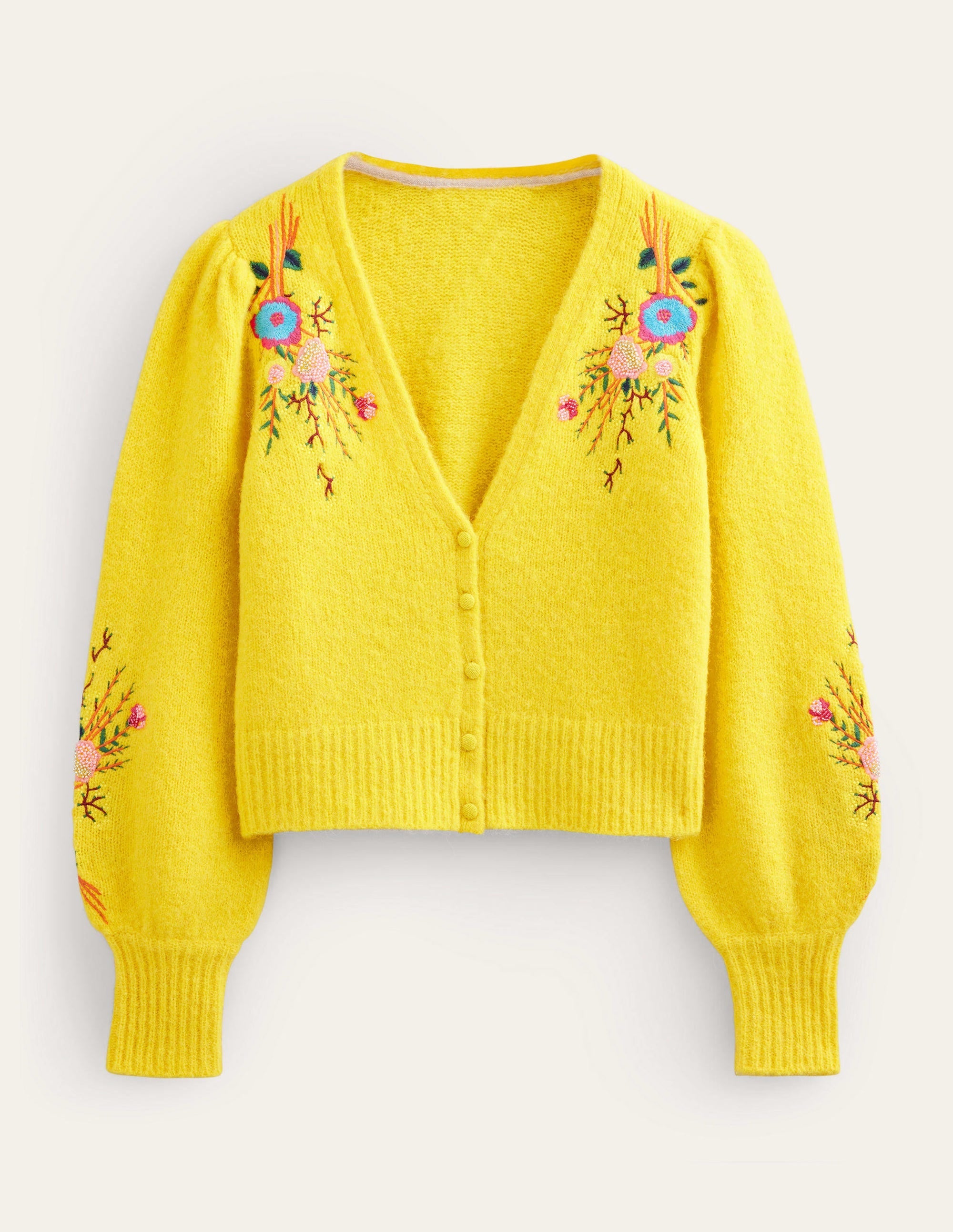 Fluffy Floral Detail Cardigan-Filigree Yellow Floral - Image 6