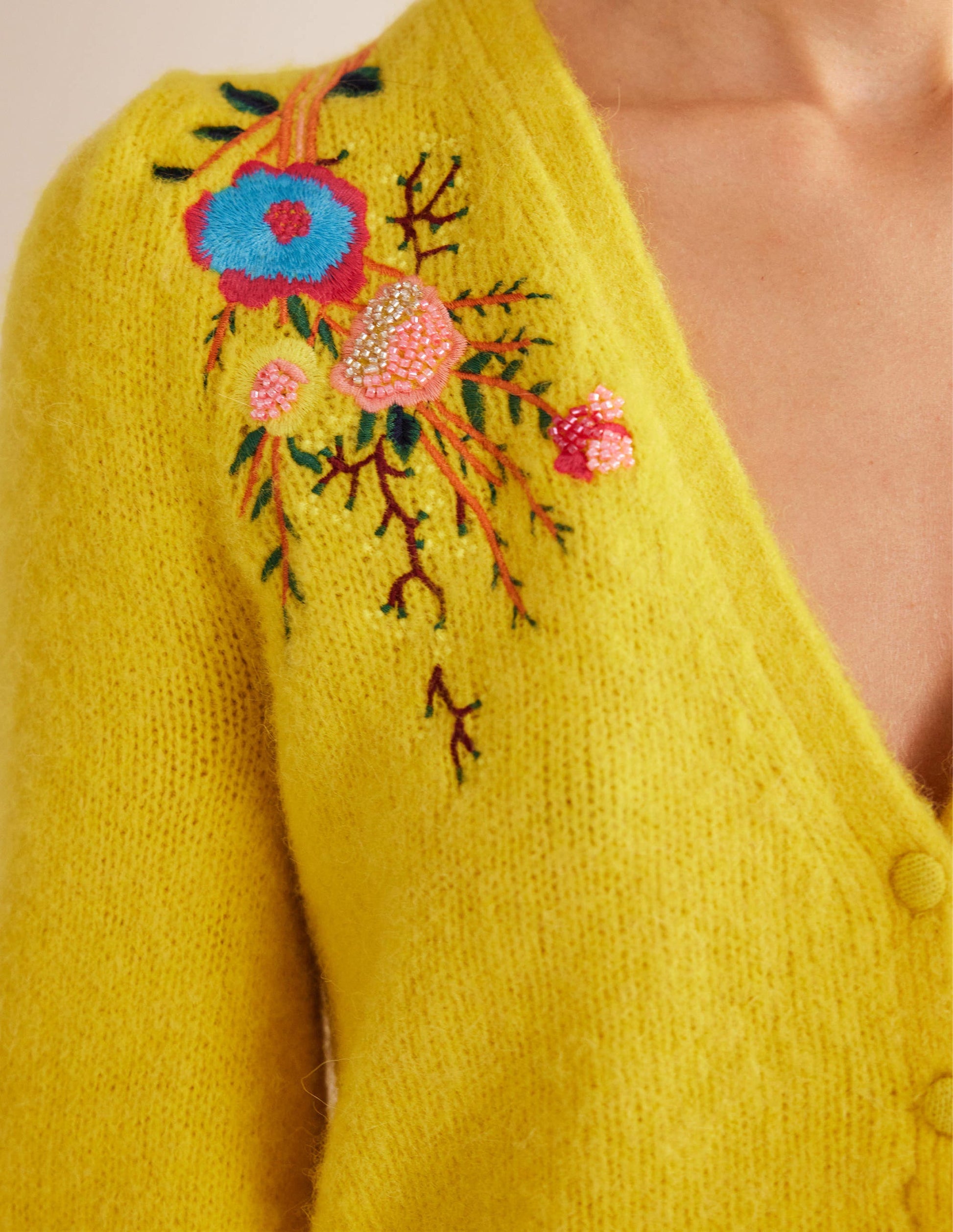 Fluffy Floral Detail Cardigan-Filigree Yellow Floral-2