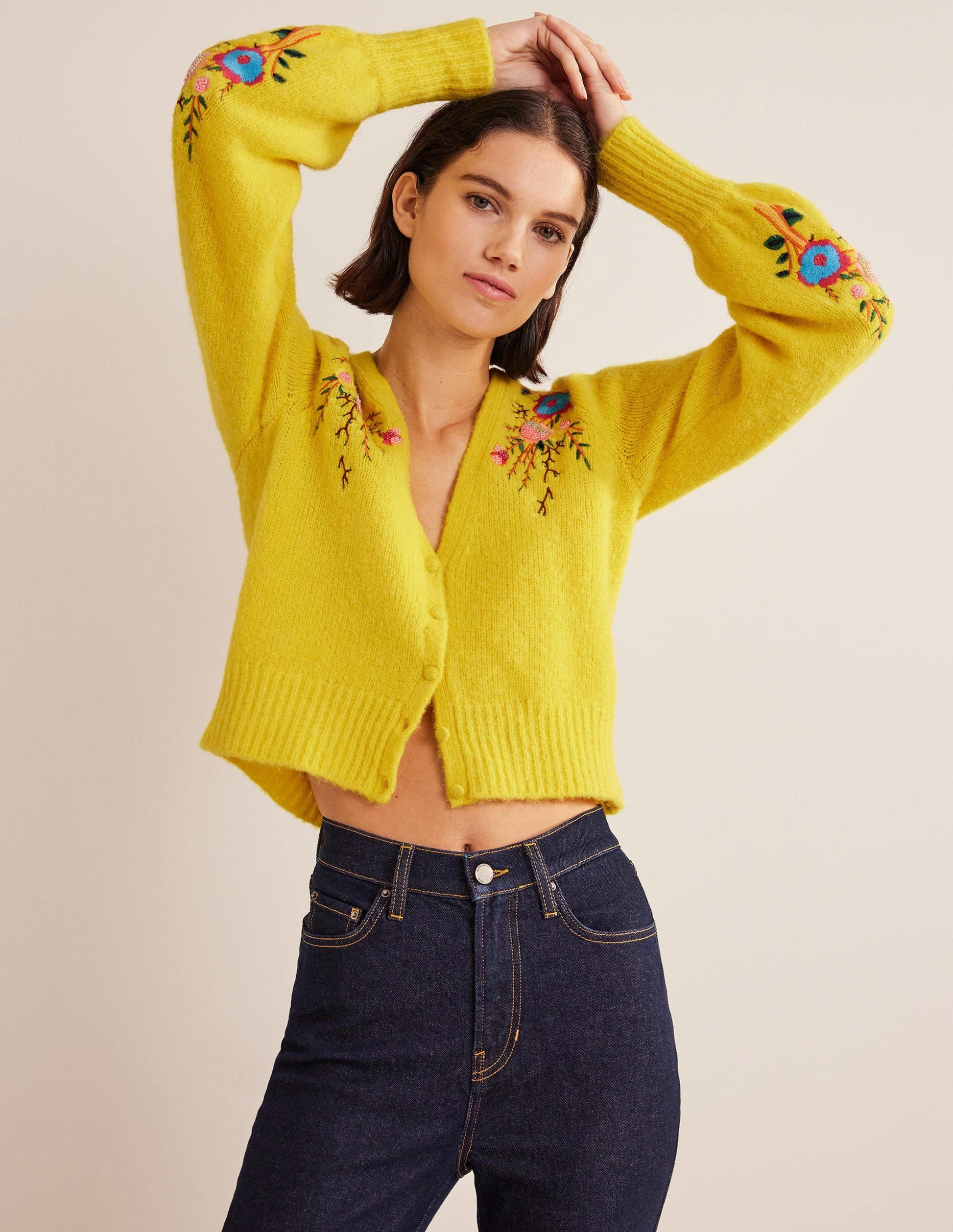 Fluffy Floral Detail Cardigan-Filigree Yellow Floral-4