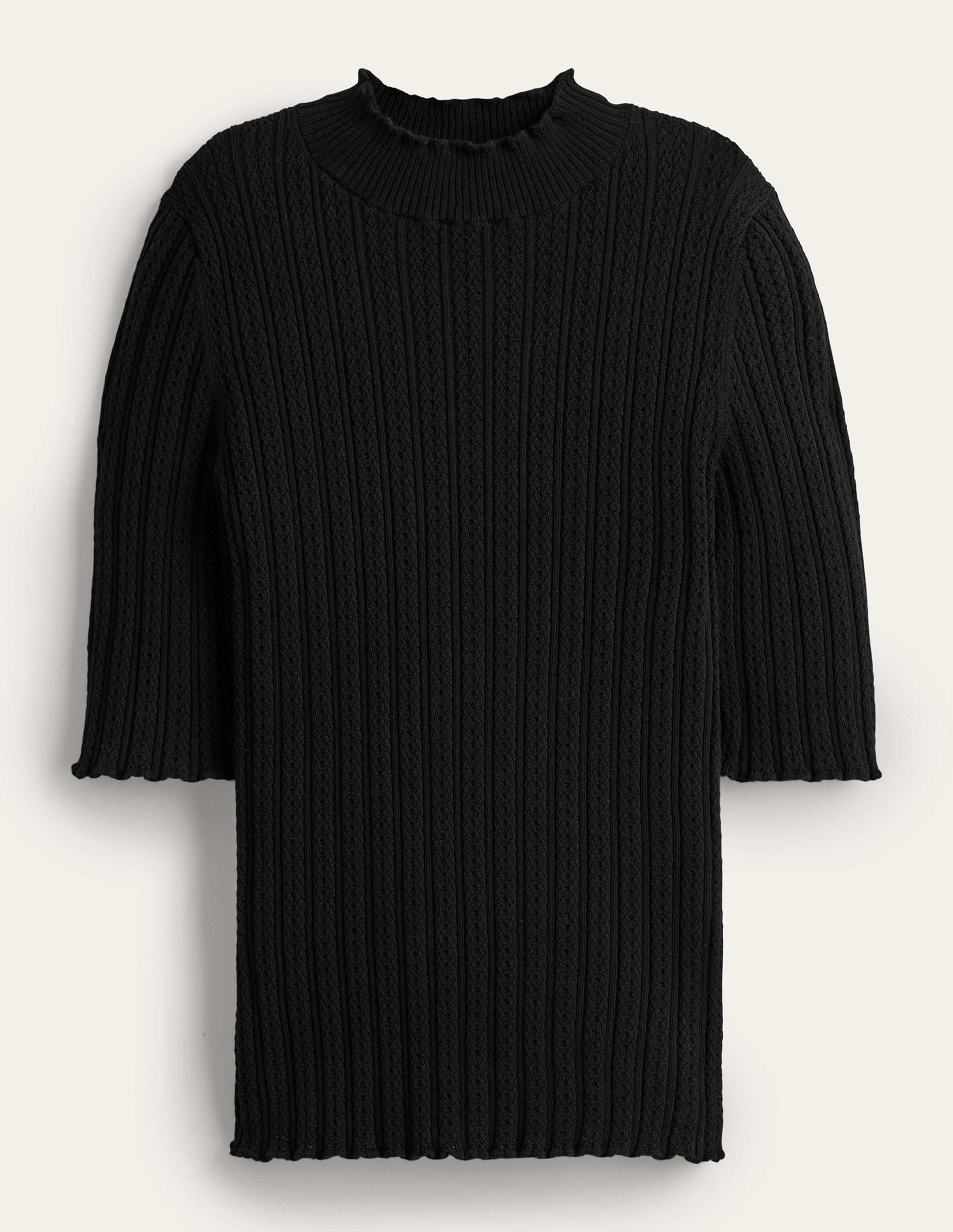 Ribbed Pointelle High Neck Top-Black-5