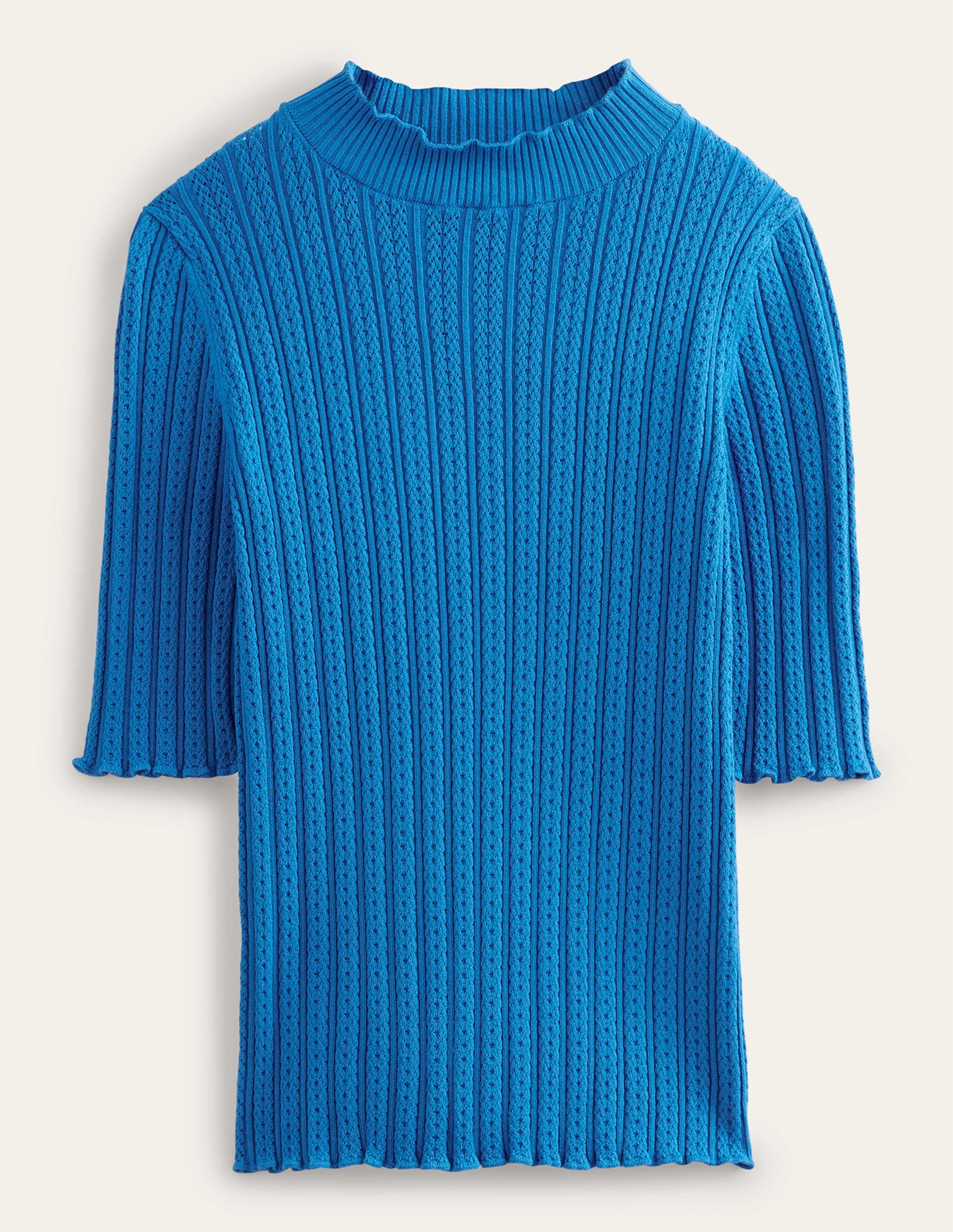 Ribbed Pointelle High Neck Top-Nebulus Blue - Image 5