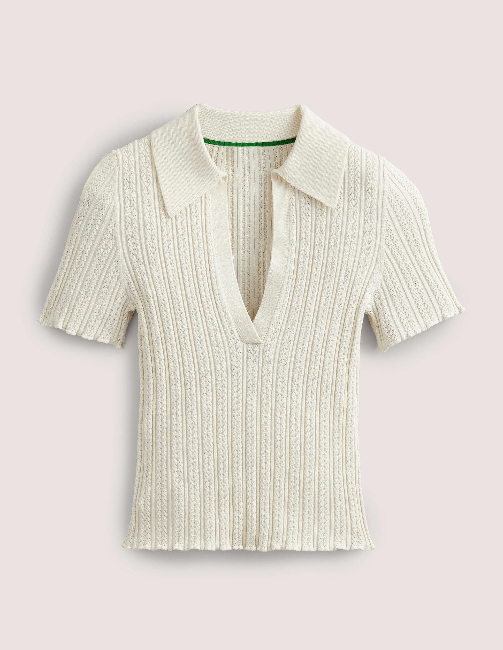 Ribbed Pointelle Collared Top-Warm Ivory-9