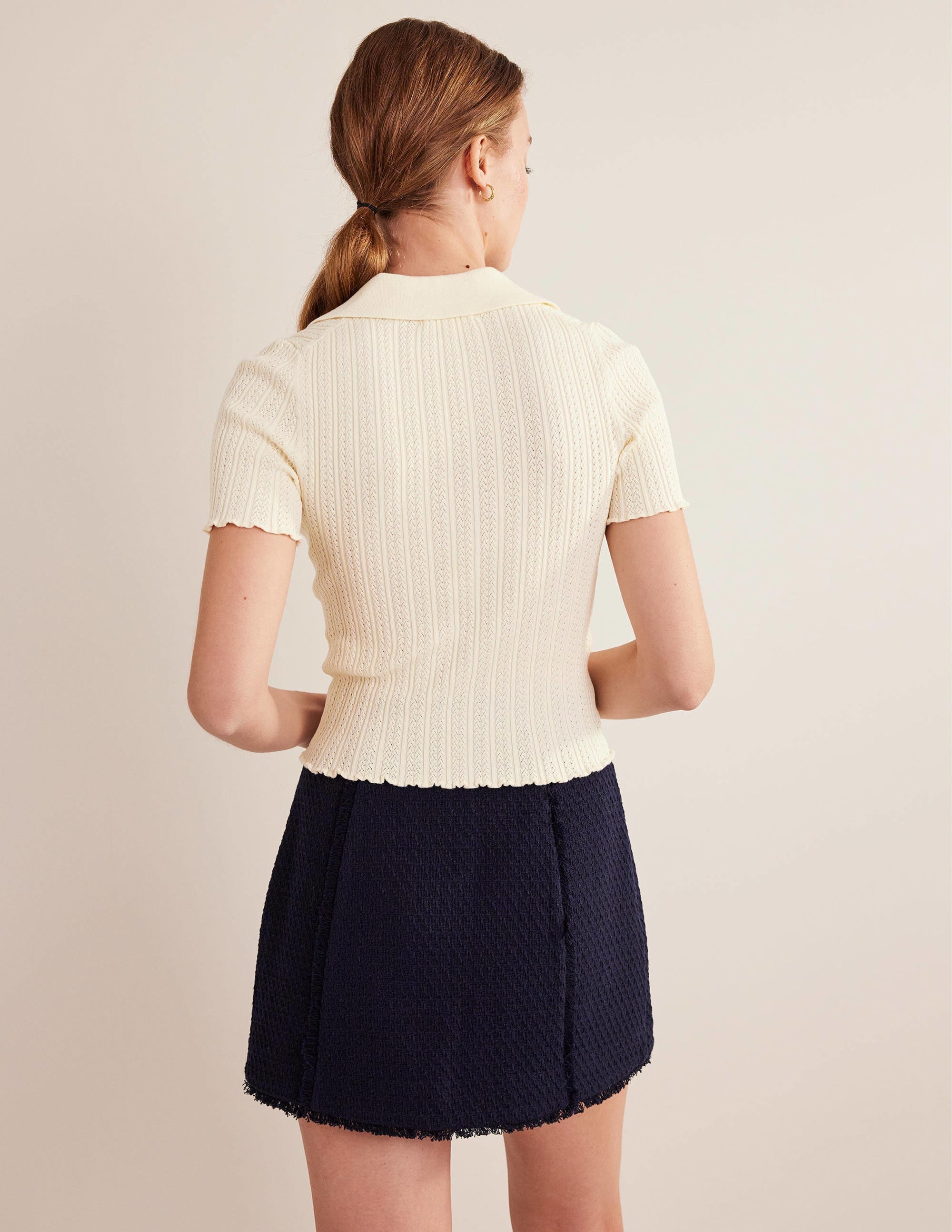 Ribbed Pointelle Collared Top-Warm Ivory - Image 3