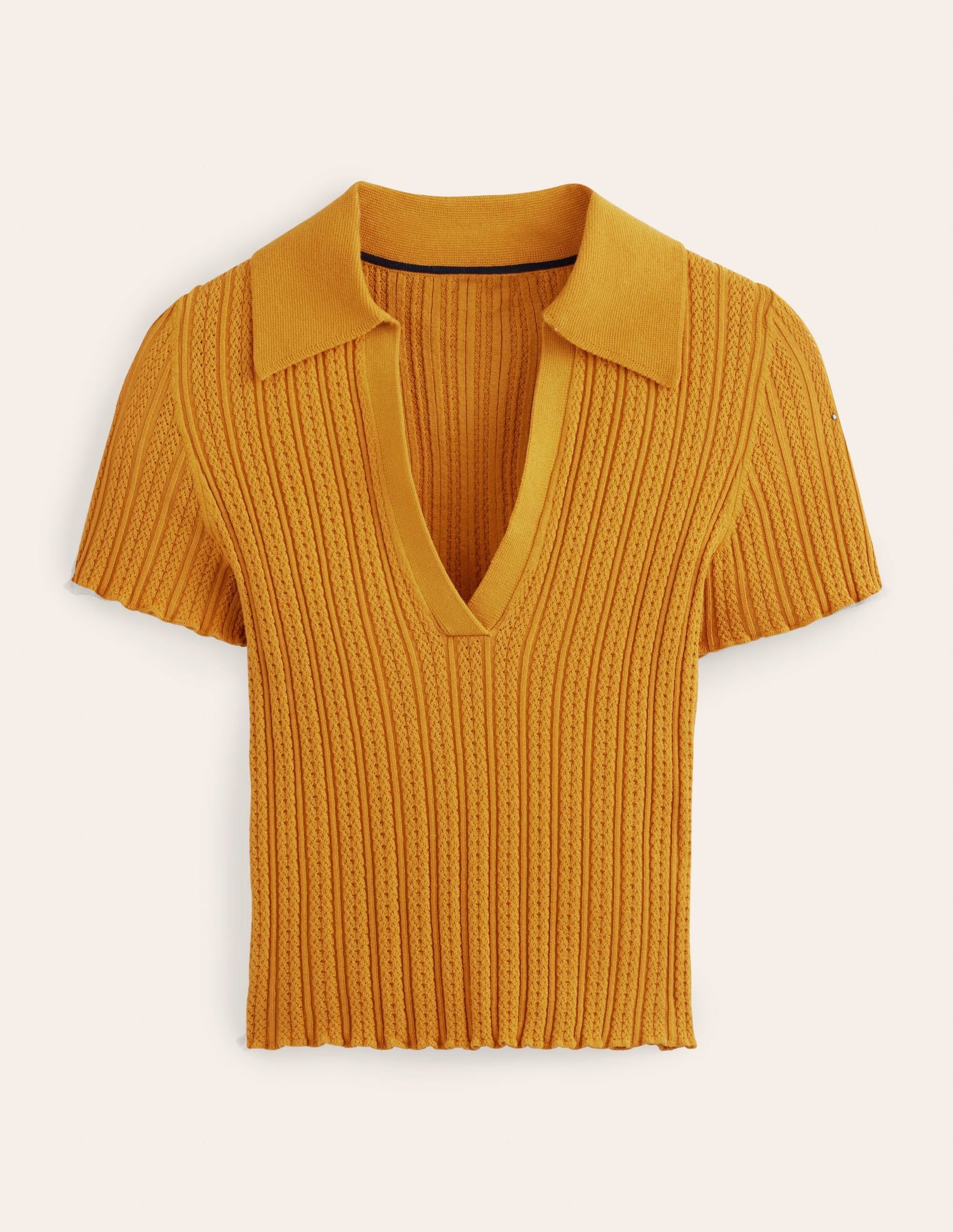 Ribbed Pointelle Collared Top-Harvest Gold-3